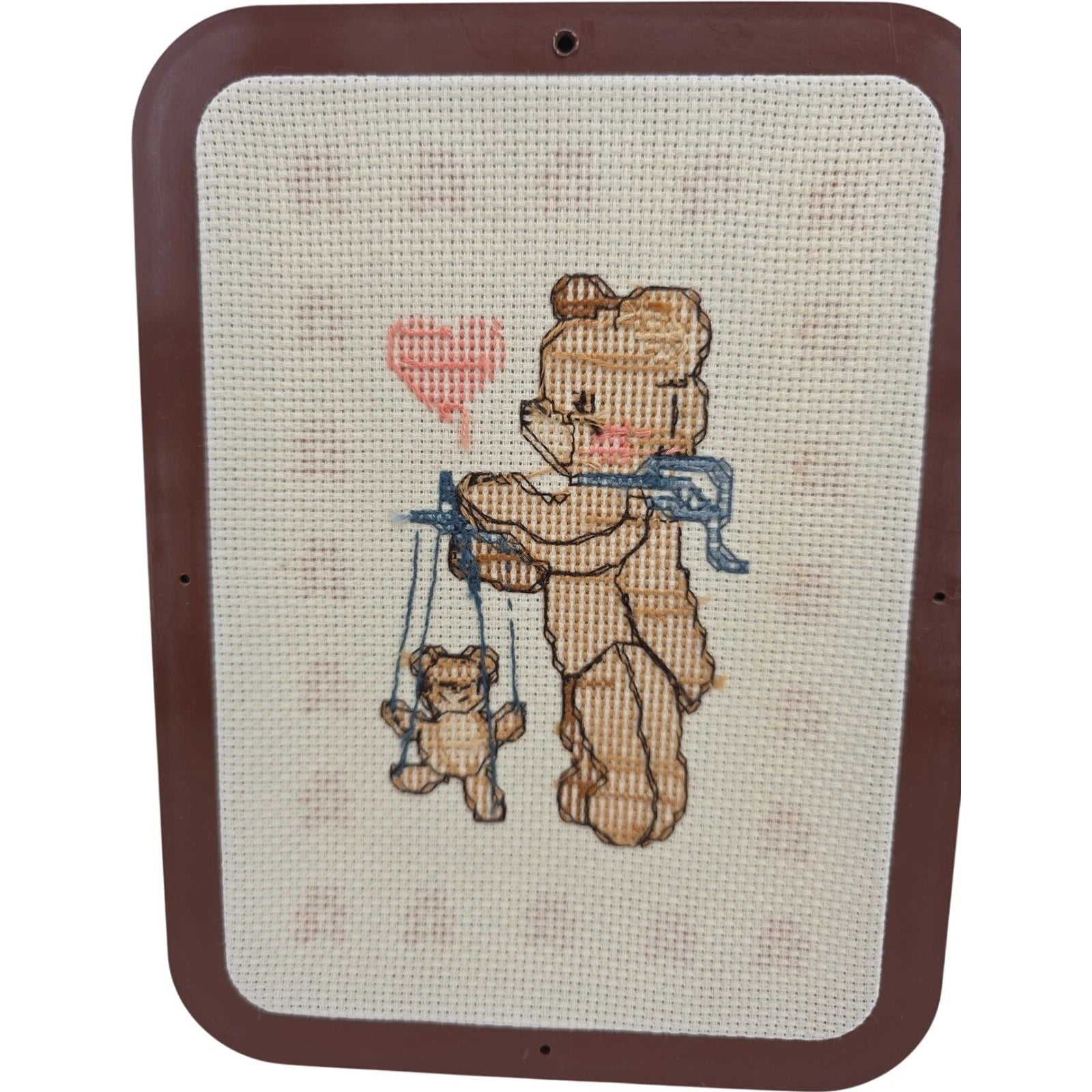 Vintage Good Shepherd Teddy Bear Counted Cross Stitch Set of 2 Framed