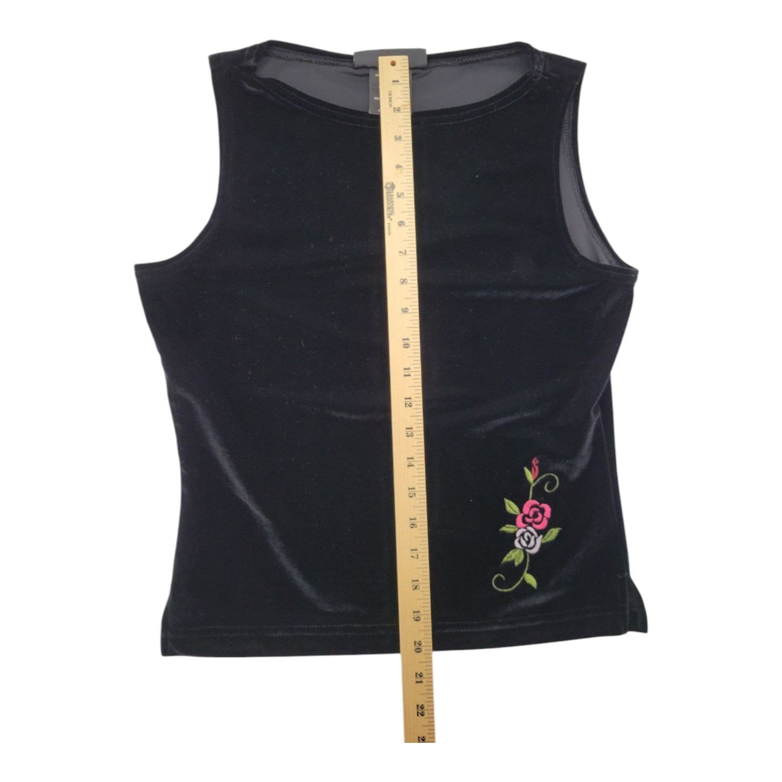 No Boundaries Black Velvet Tank Top Floral Embroidery 7/9 Polyester Spandex