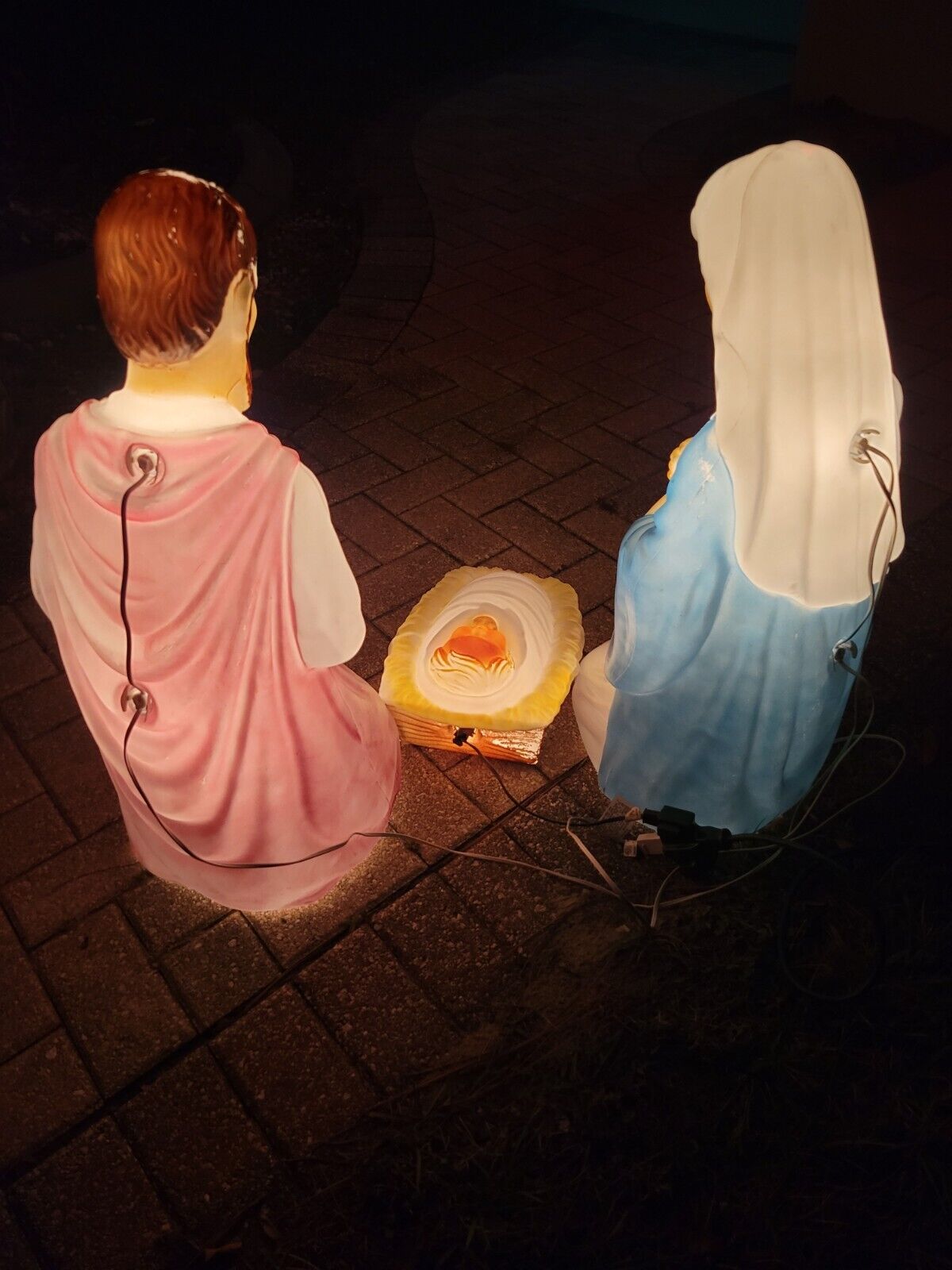 General Foam Lighted Blow Mold Nativity Set 28 Inch Mary Joseph Baby Jesus