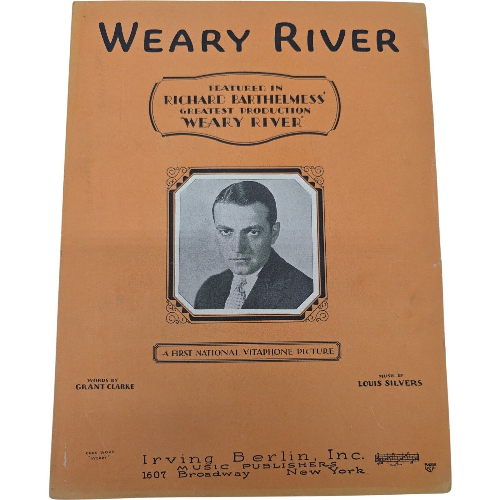 1929 Vintage Weary River Sheet Music Piano Ukulele Banjulele Banjo Irving Berlin