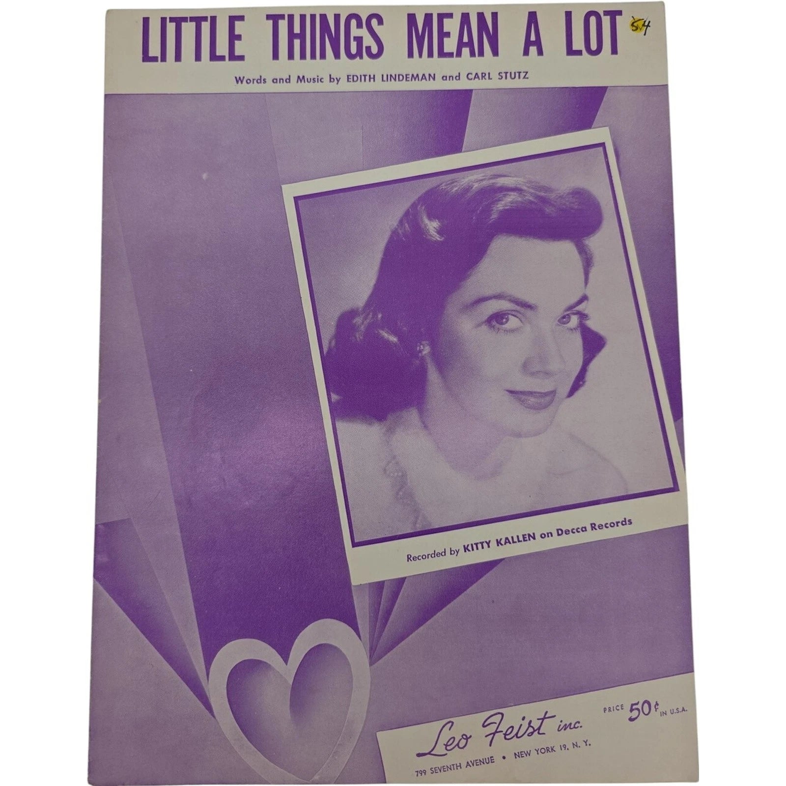 Vintage 1954 Sheet Music Little Things Mean A Lot by Edith Lindeman & Carl Stutz