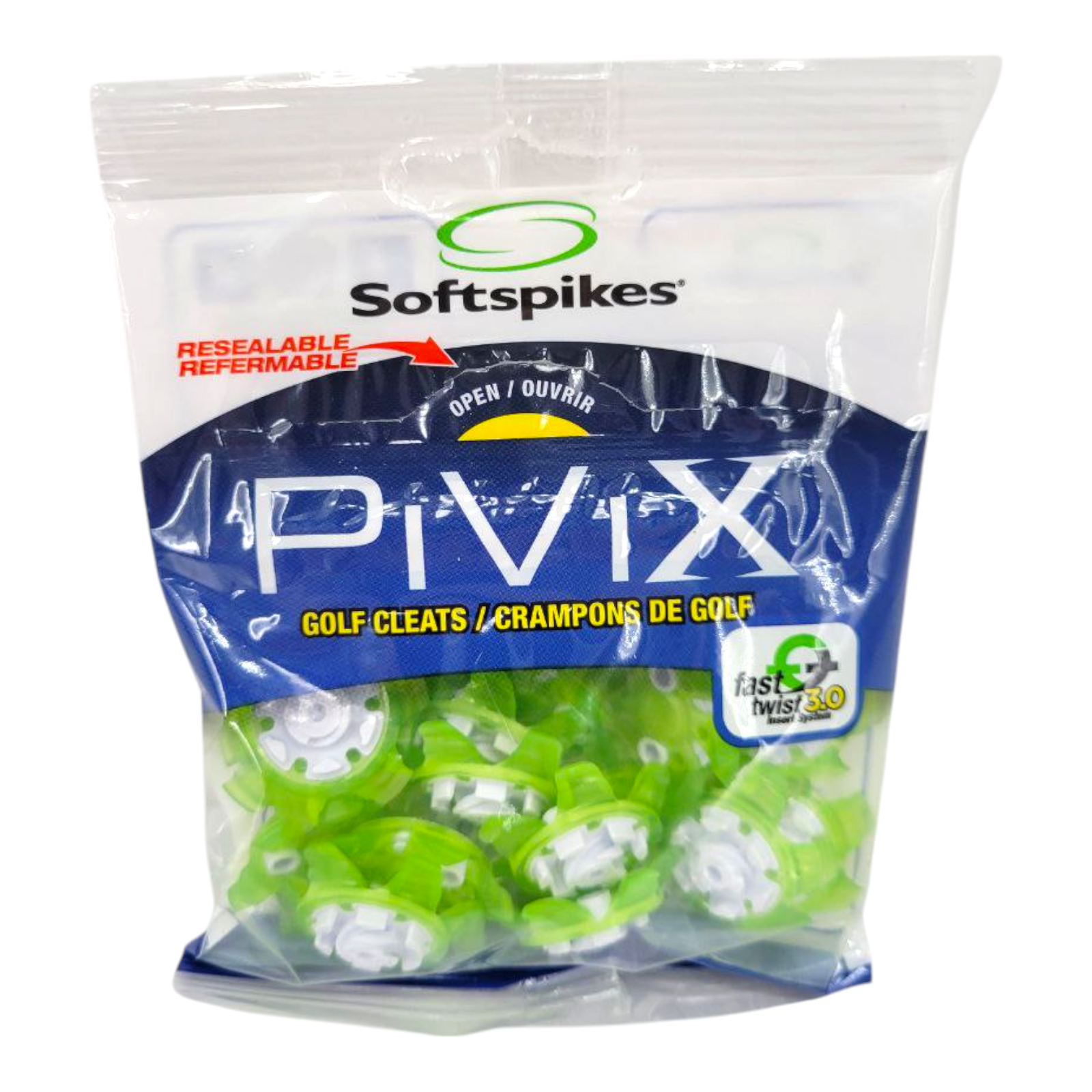 Softspikes PiViX Golf Cleats Fast Twist 3.0 Spikes 18 Pack Green White