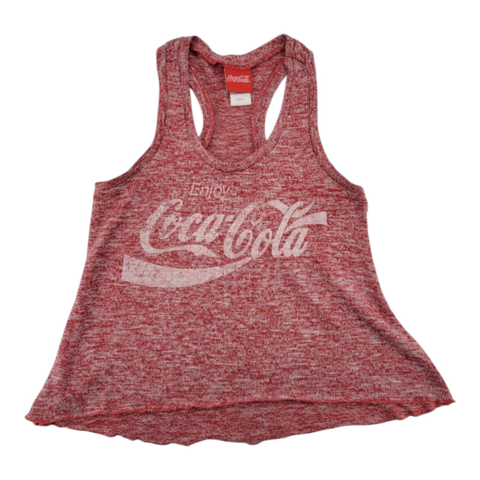 Coca-Cola Women's Red Heathered Racerback Tank Top Graphic Enjoy Logo Size M