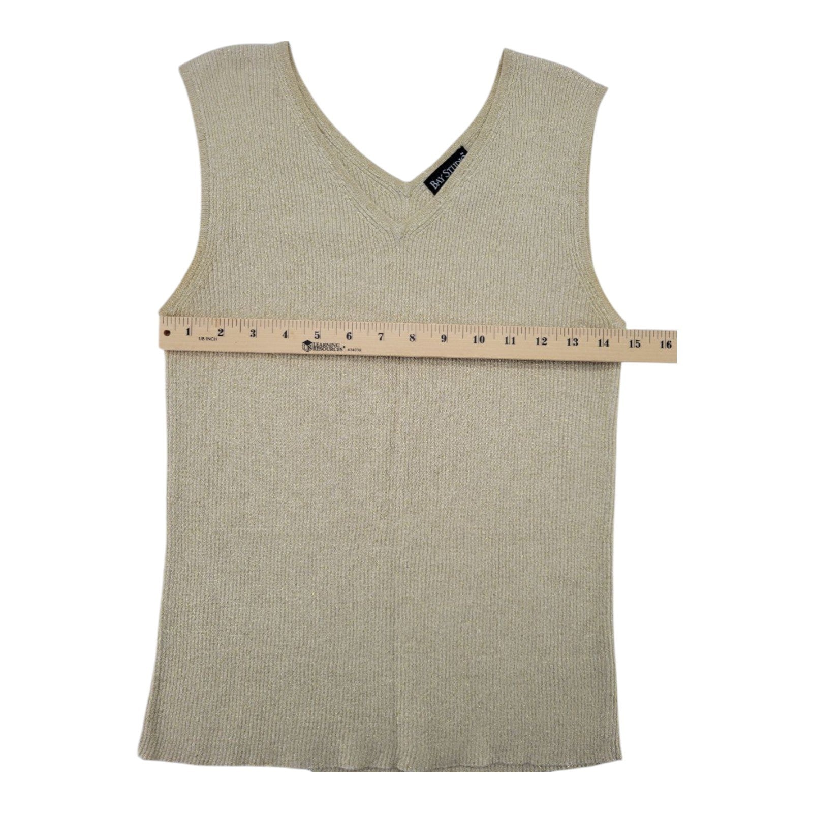 Bay Studio Career Petite Women's Gold Metallic Ribbed Knit Tank Top Sleeveless