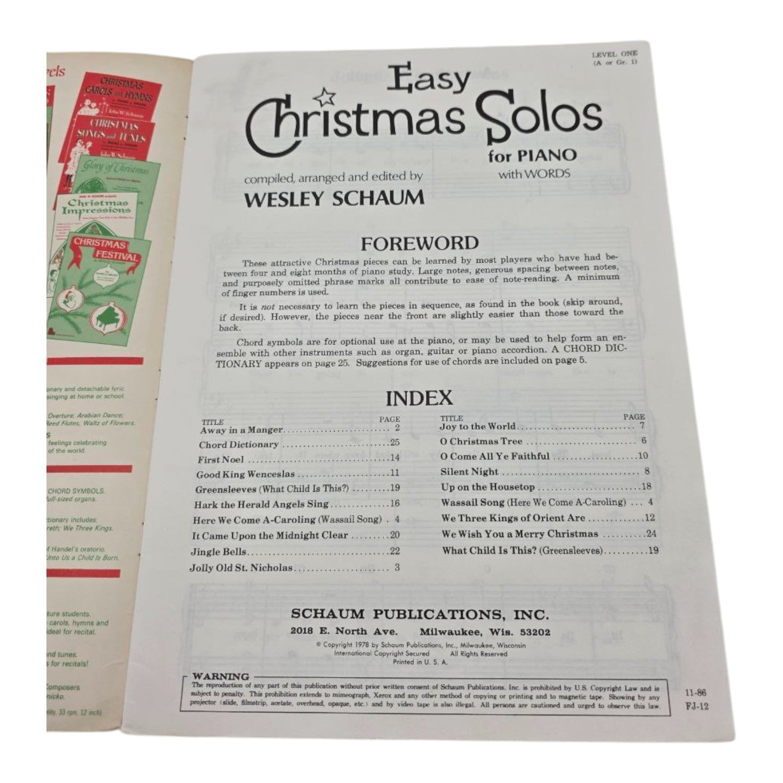 Wesley Schaum Easy Christmas Solos for Piano with Words Vintage Music Book