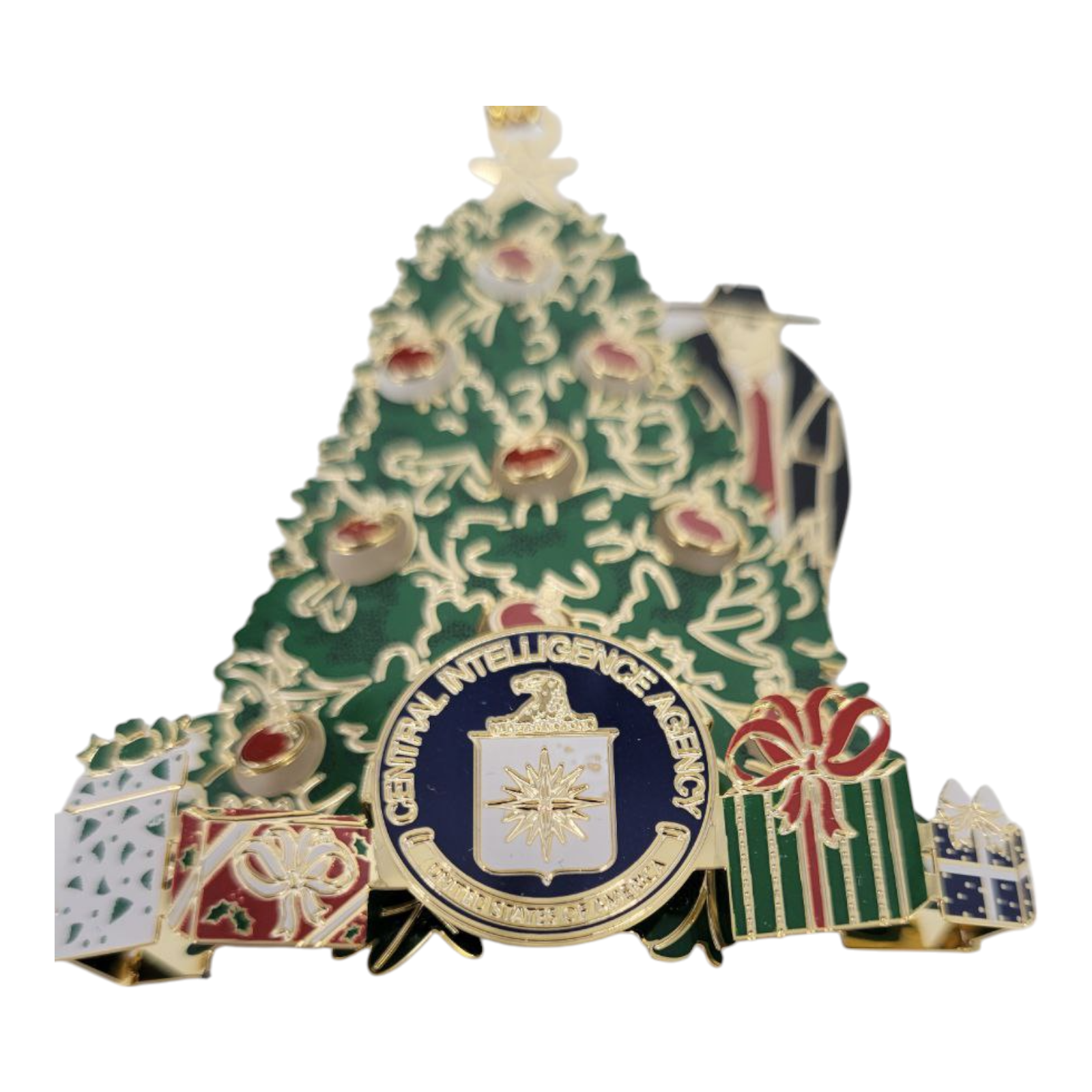 CIA Central Intelligence Agency Christmas Tree Ornament with Box Spy Design