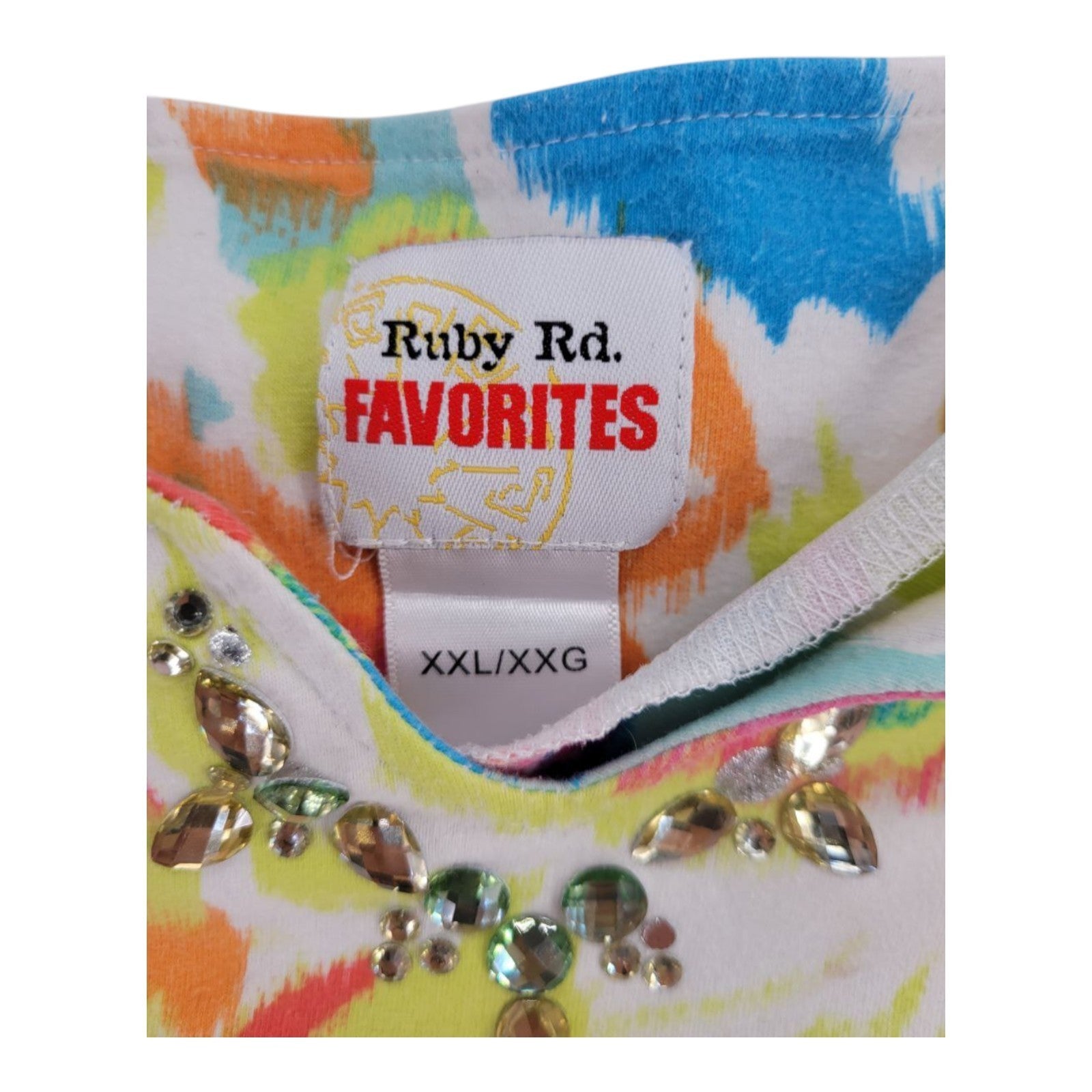 Ruby Rd. Favorites Floral Embellished Top Multicolor 3/4 Sleeve Women's XXL