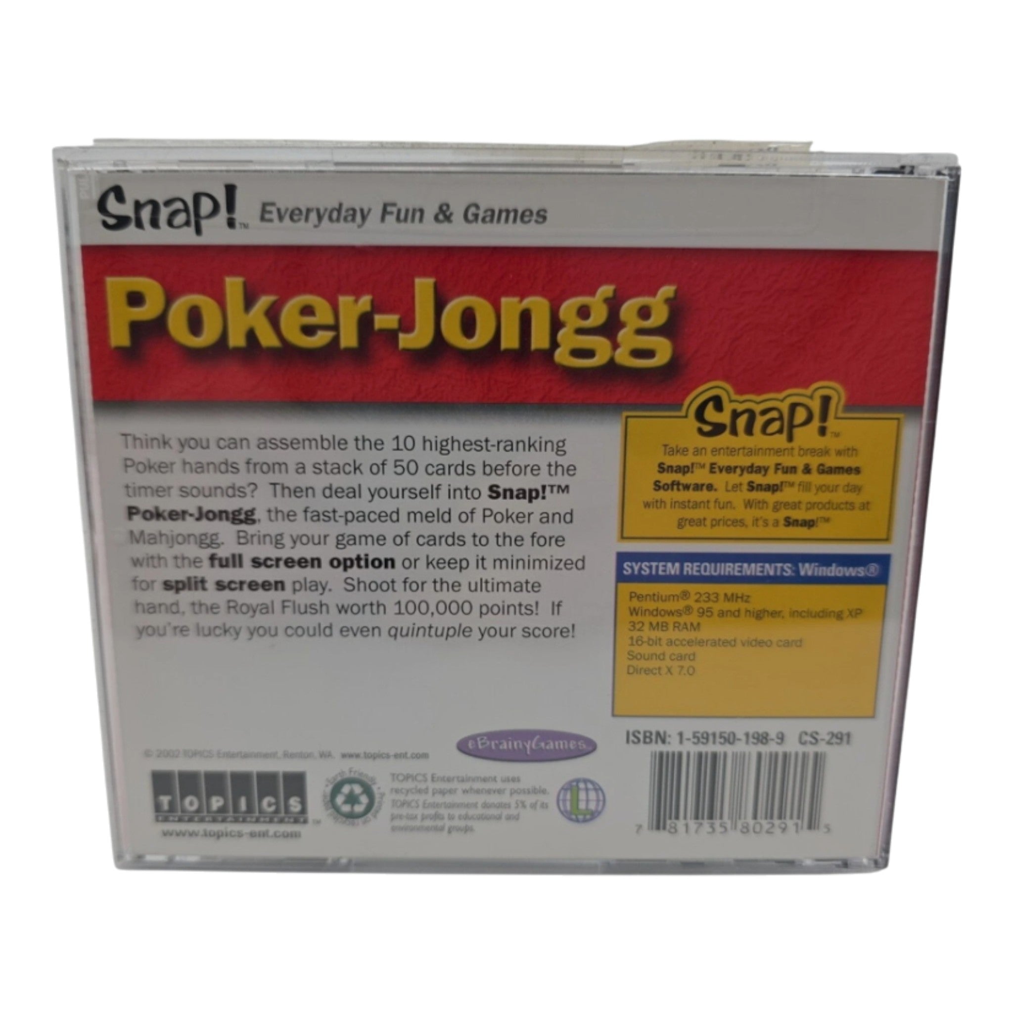Snap! Poker-Jongg PC CD-ROM 2002 Topics Entertainment Windows 95/98/XP Game