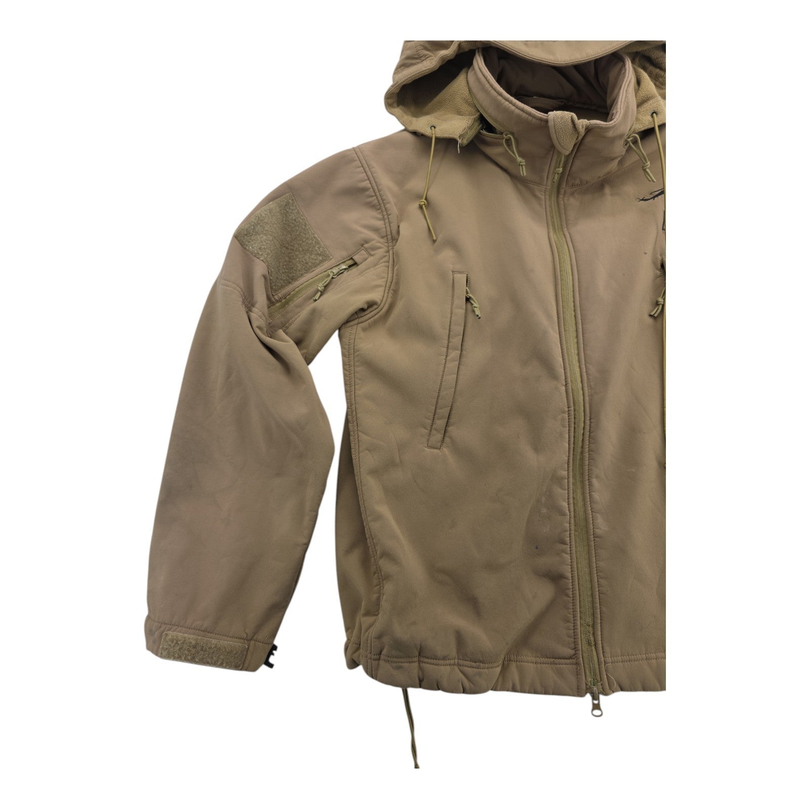 Nine Line Tactical Softshell Hooded Jacket Men’s L Tan with Patches