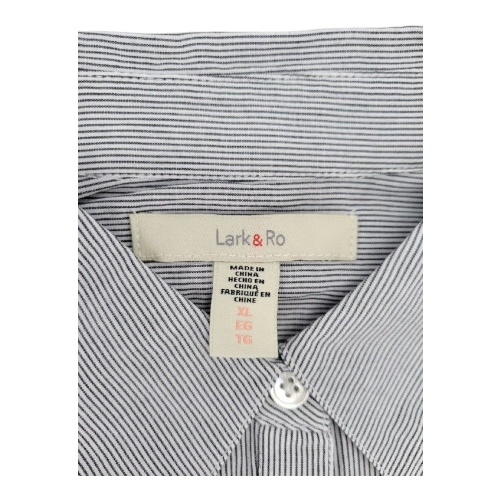 Lark & Ro Women's Black White Striped Button Down Shirt Collared Long Sleeve XL