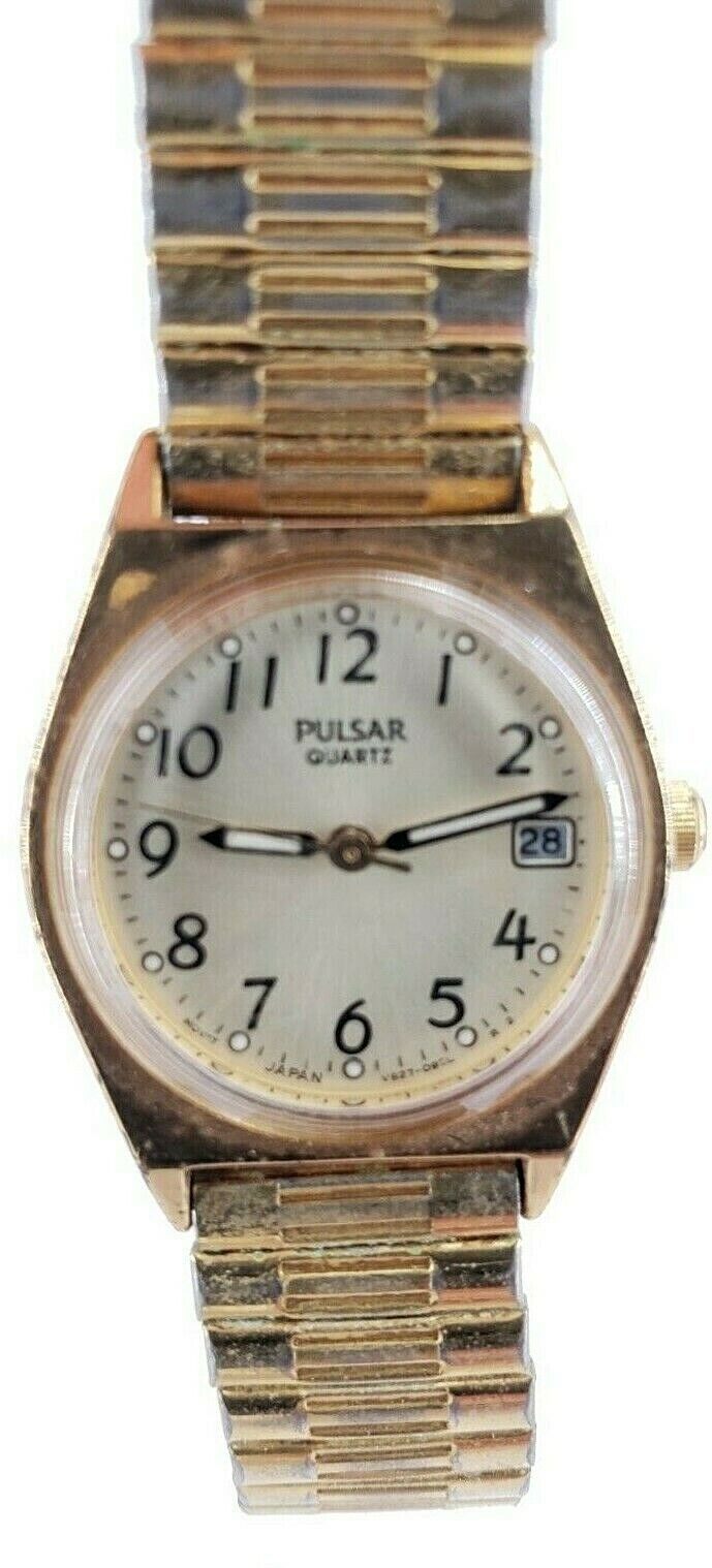 Vintage Womans Pulsar Quartz Watch v827-O92L Speidel U.S.A Gold Band