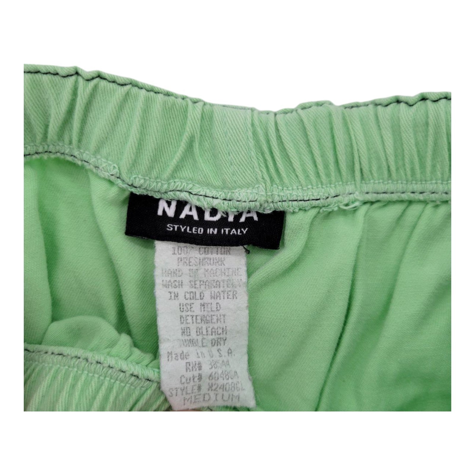 Nadia Styled in Italy Green Cotton Pants Elastic Waist Drawstring Hem Medium