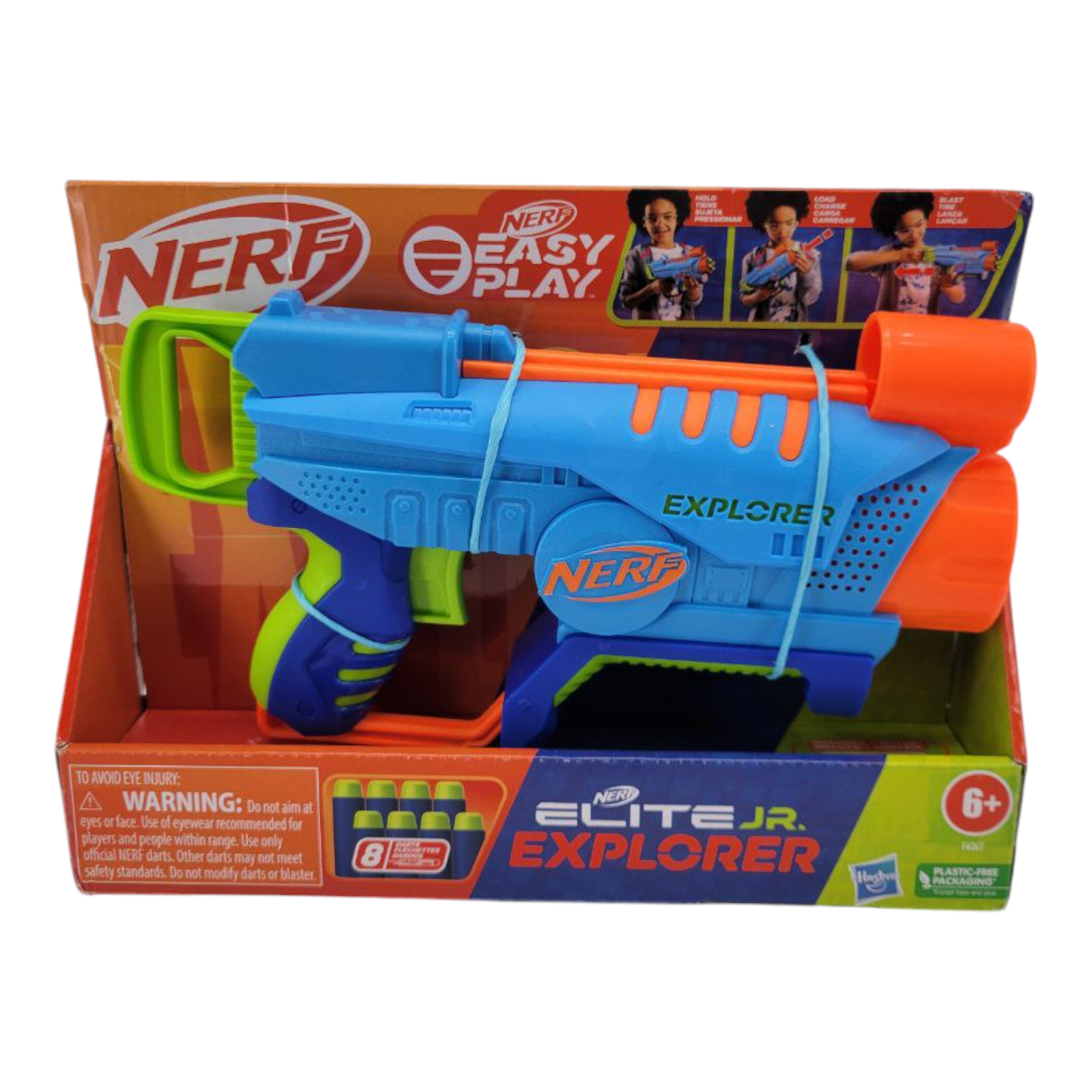 Nerf Elite Jr Explorer Blaster Easy Play Toy Gun with 8 Darts for Kids