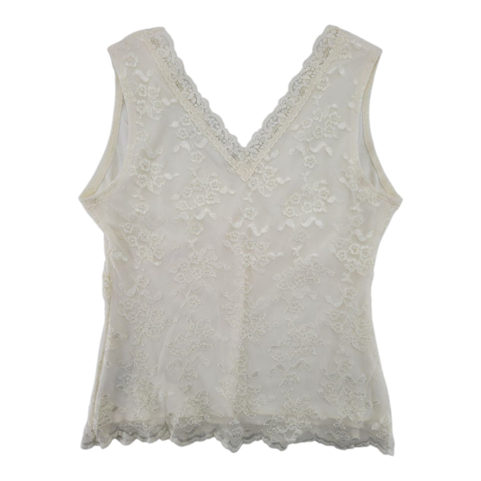 Worthington Women's Ivory Lace Tank Top Sleeveless V-Neck Trim MP