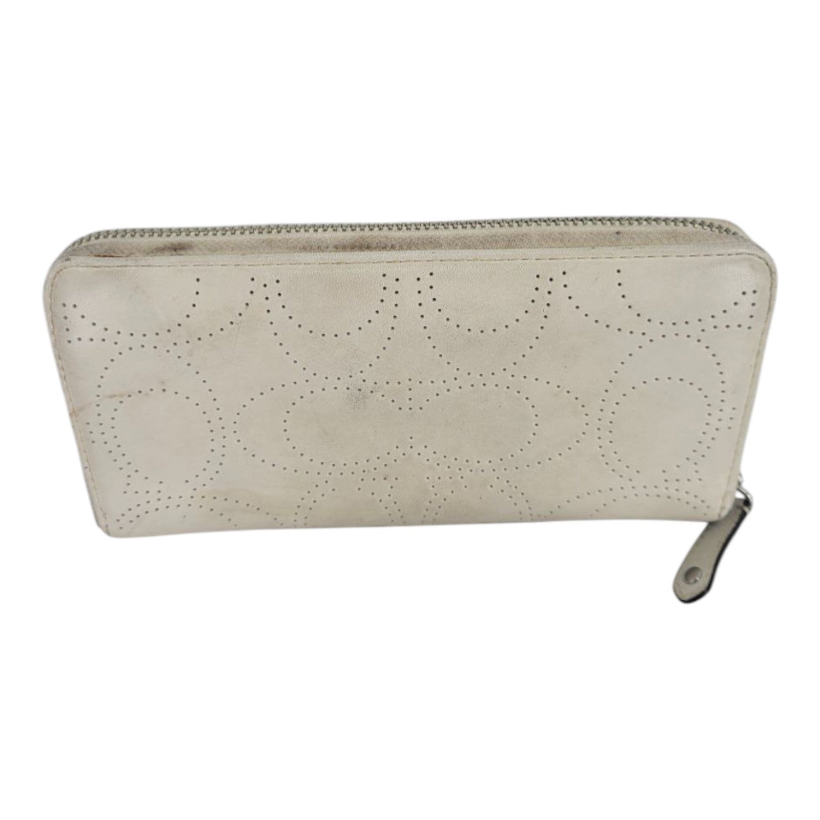 Coach Ivory Leather Wristlet Wallet Perforated Signature Zip Around