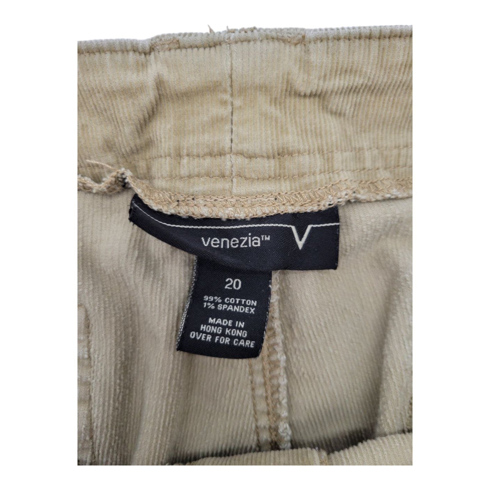 Venezia Womens Beige Corduroy Pants Zip Pocket Cotton Spandex Blend Size 20