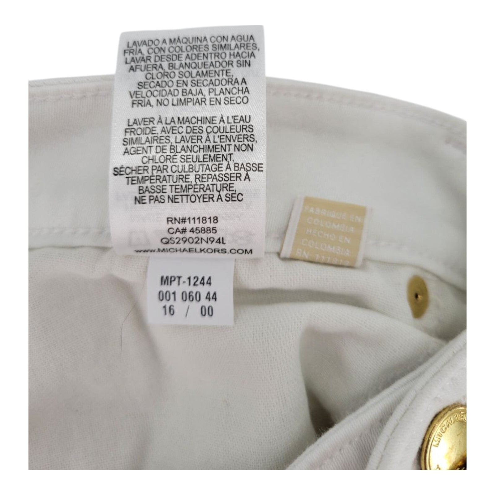 Michael Kors White Denim Capri Pants Womens Gold Tone Buttons Size 16