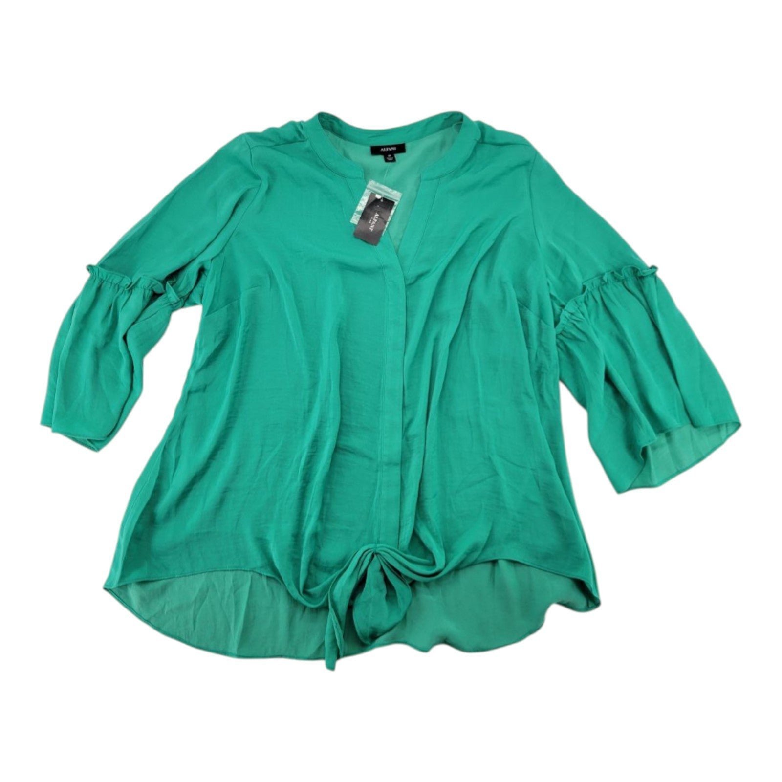 Alfani Plus Women's Green Tie Front Blouse Split Neck Bell Sleeve Top NWT 2X