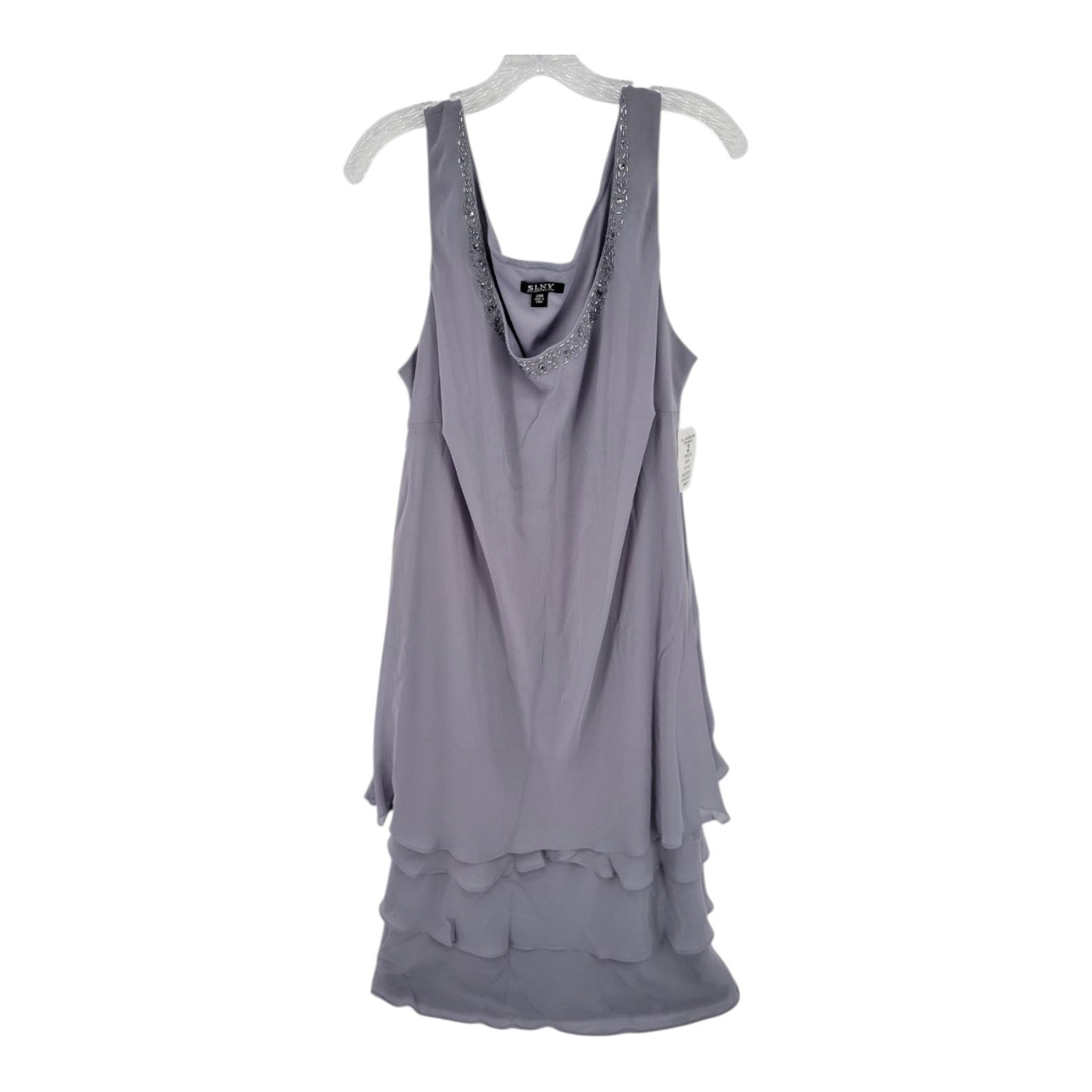 SLNY Womens 2 Piece Chiffon Jacket Dress Set Beaded Concrete Lavender 24W