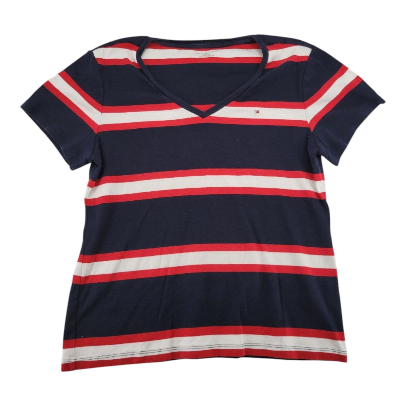 Tommy Hilfiger Womens Navy Red White Striped V Neck Tee XXL