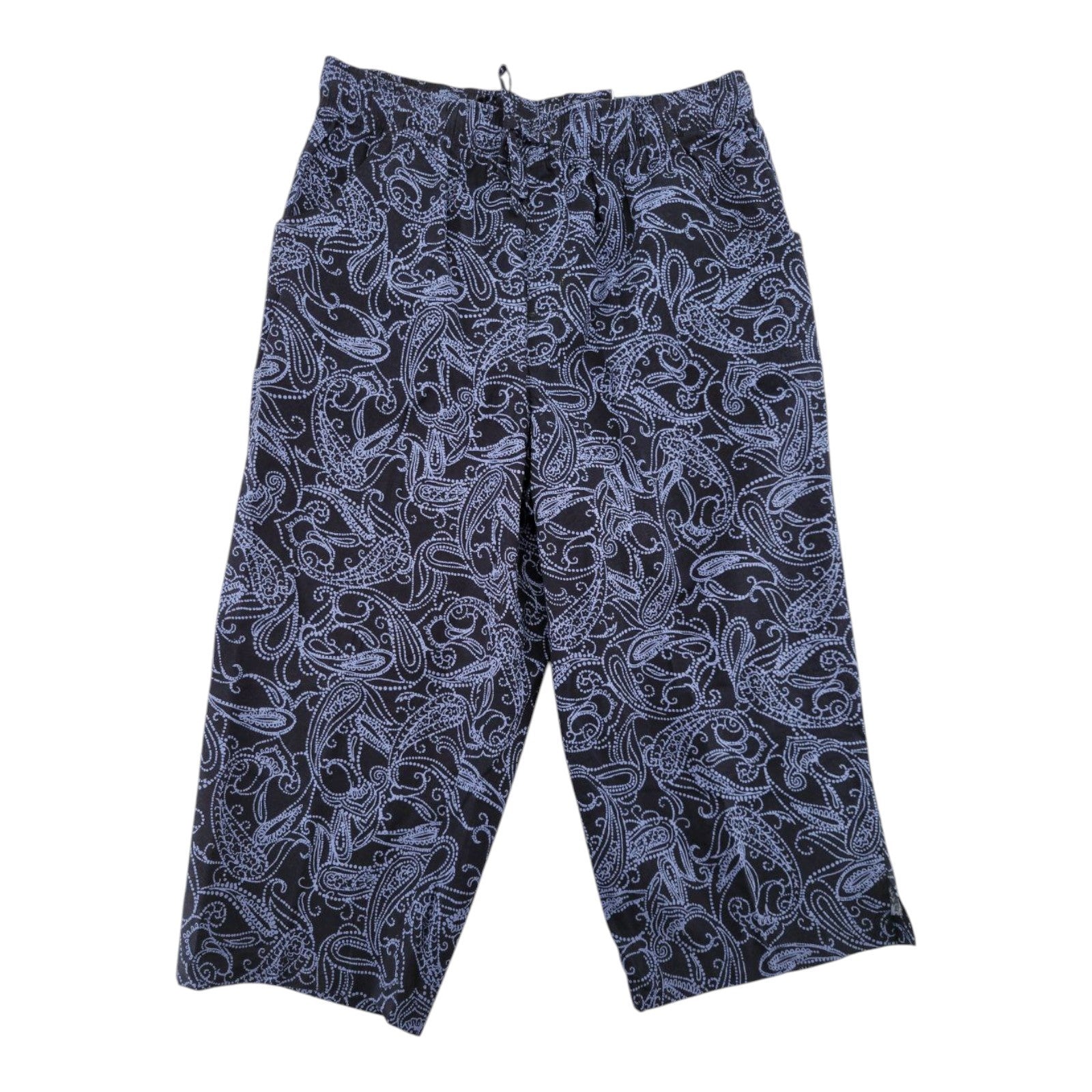 Karen Scott Petites Capri Pants Medieval Blue Paisley Comfort Waist Cotton Blend