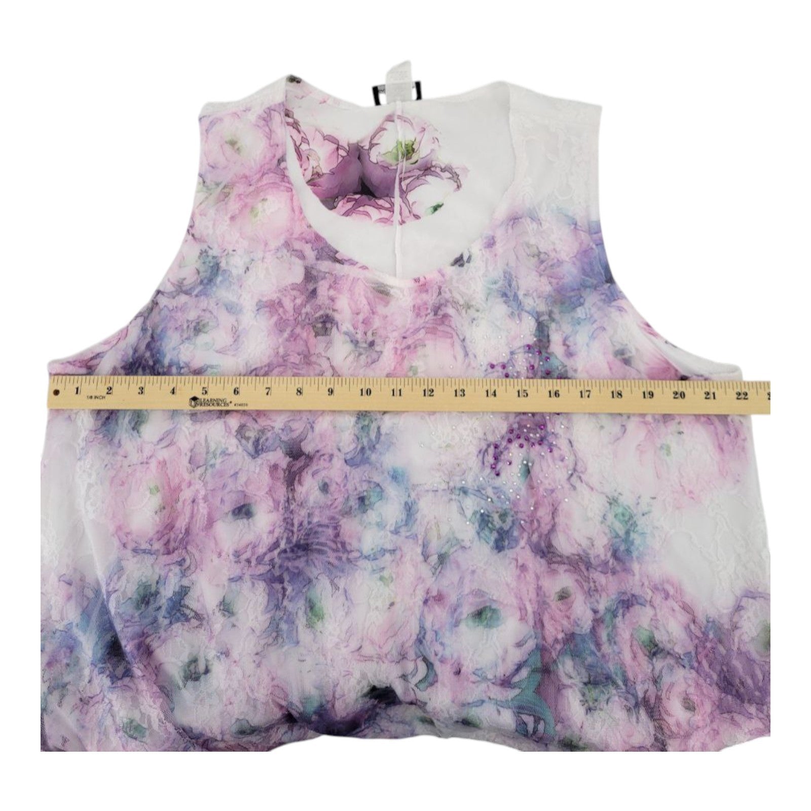 Brittany Black Women's Floral Lace Sleeveless Layered Top Purple Pink White 3X