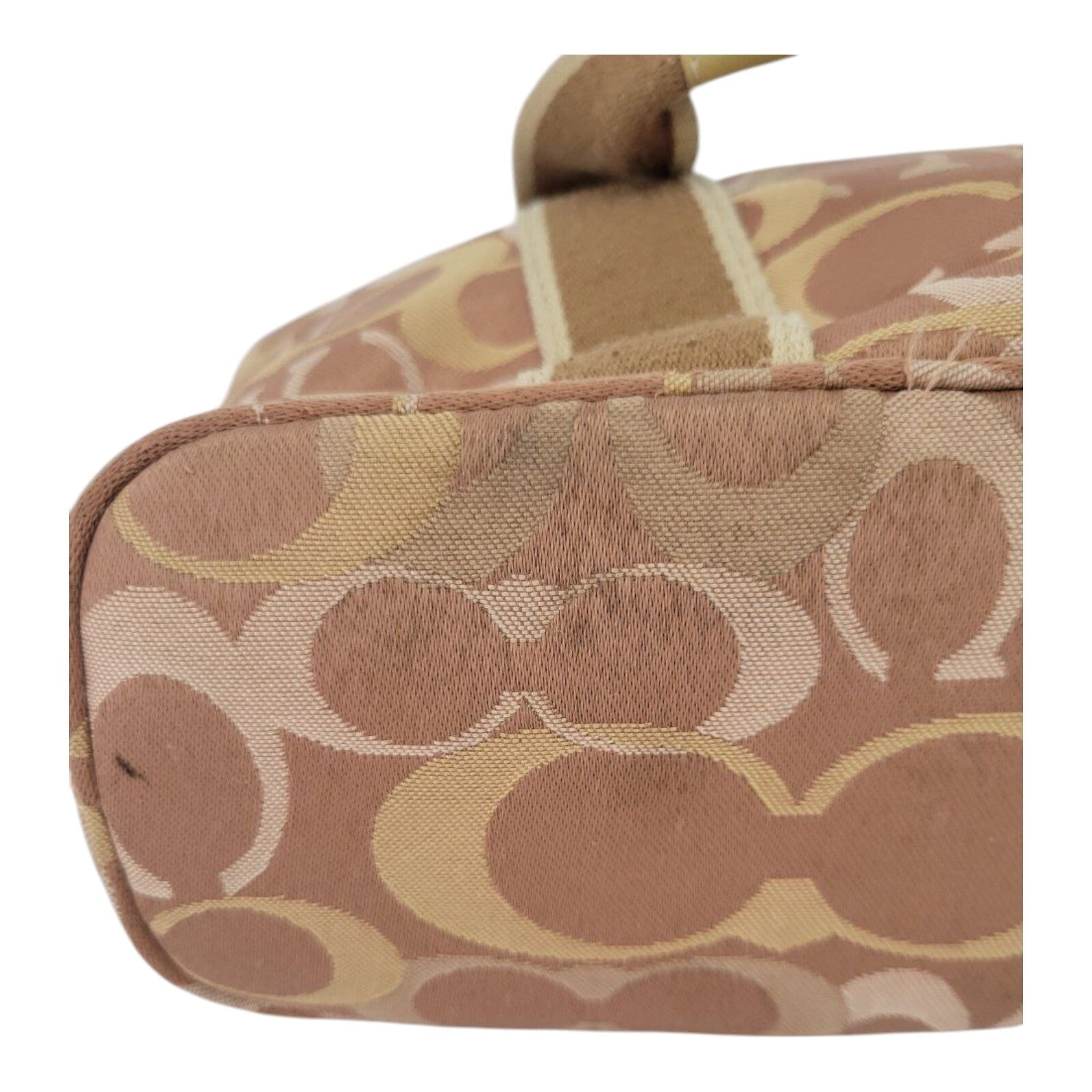 Coach Signature C Canvas Tote Bag Pink Tan Logo Print Zip Top G04M-6600