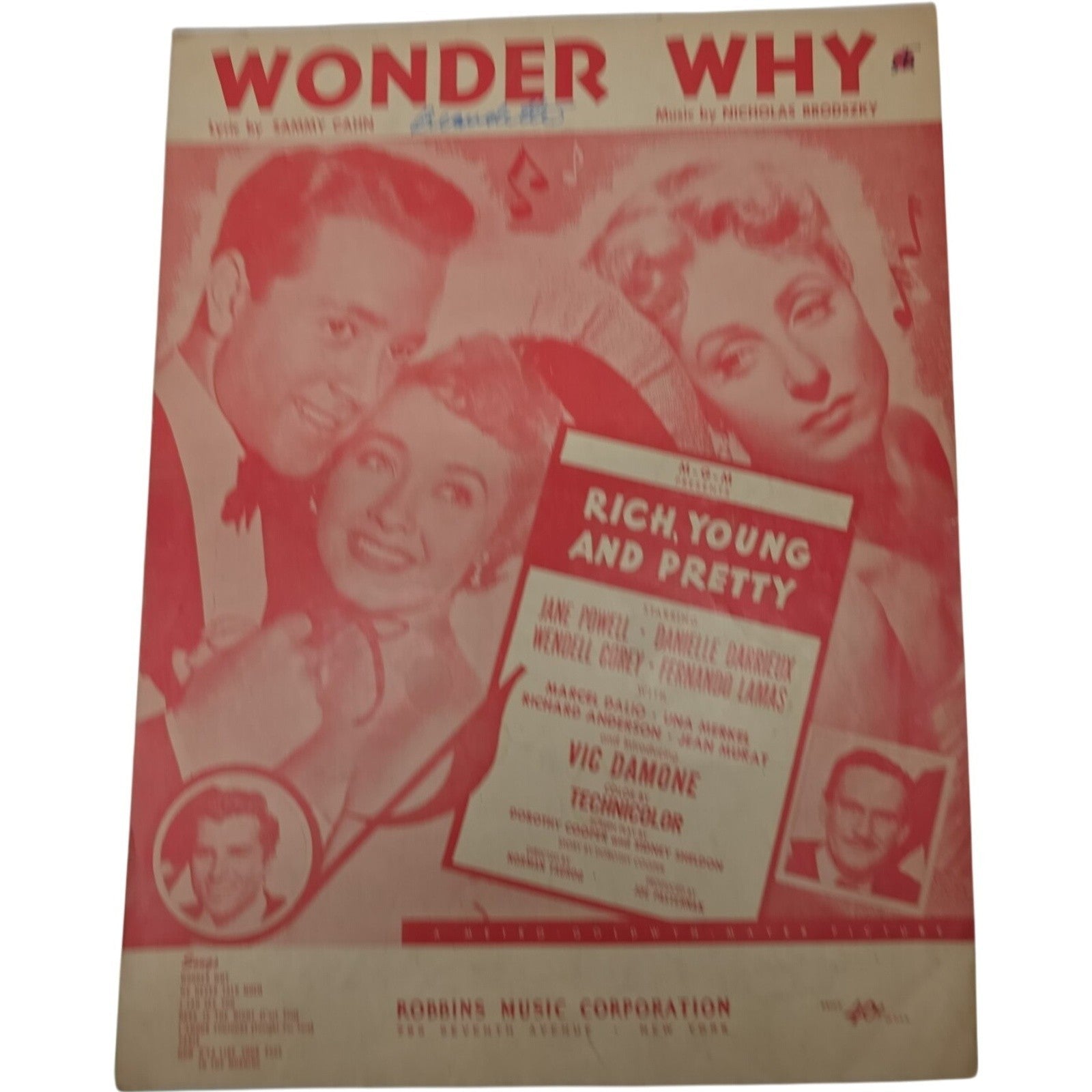 Vintage Wonder Why Music from the Movie Rich, Young and Pretty Sheet Music 1950