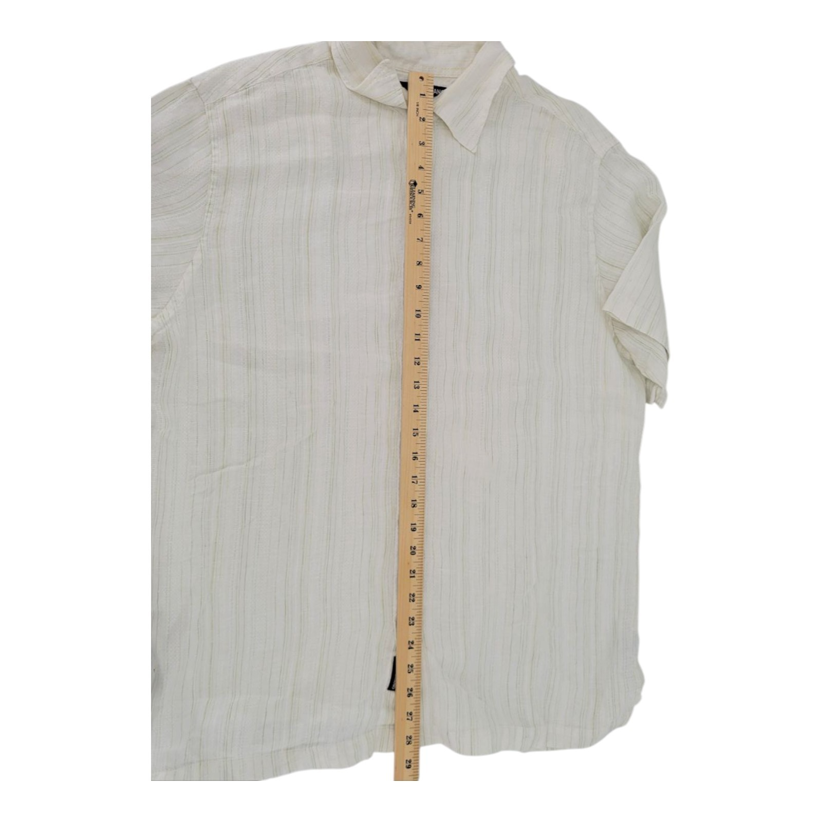 Murano Men's Linen Button Down Shirt Cream Beige Striped Short Sleeve L
