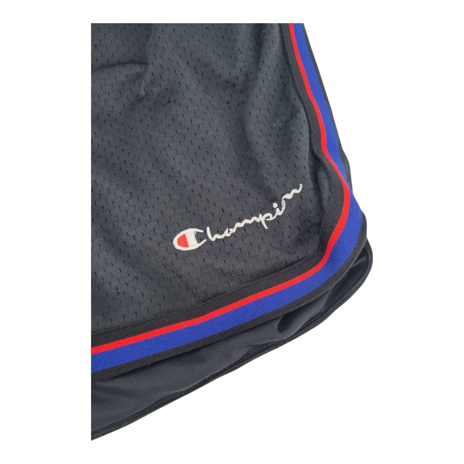 Champion Black Mesh Athletic Shorts Red Blue Trim Elastic Waist Size Large