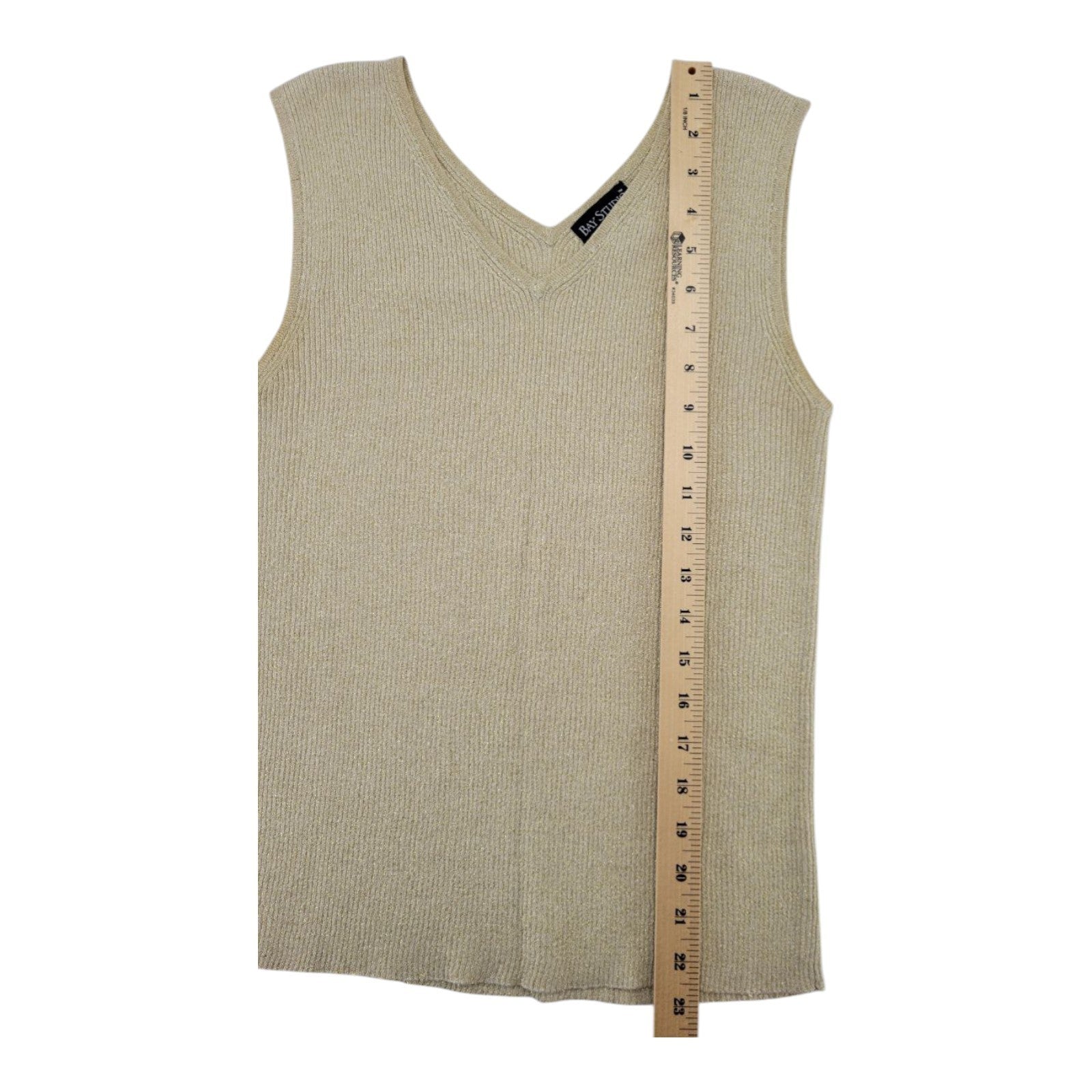 Bay Studio Career Petite Women's Gold Metallic Ribbed Knit Tank Top Sleeveless