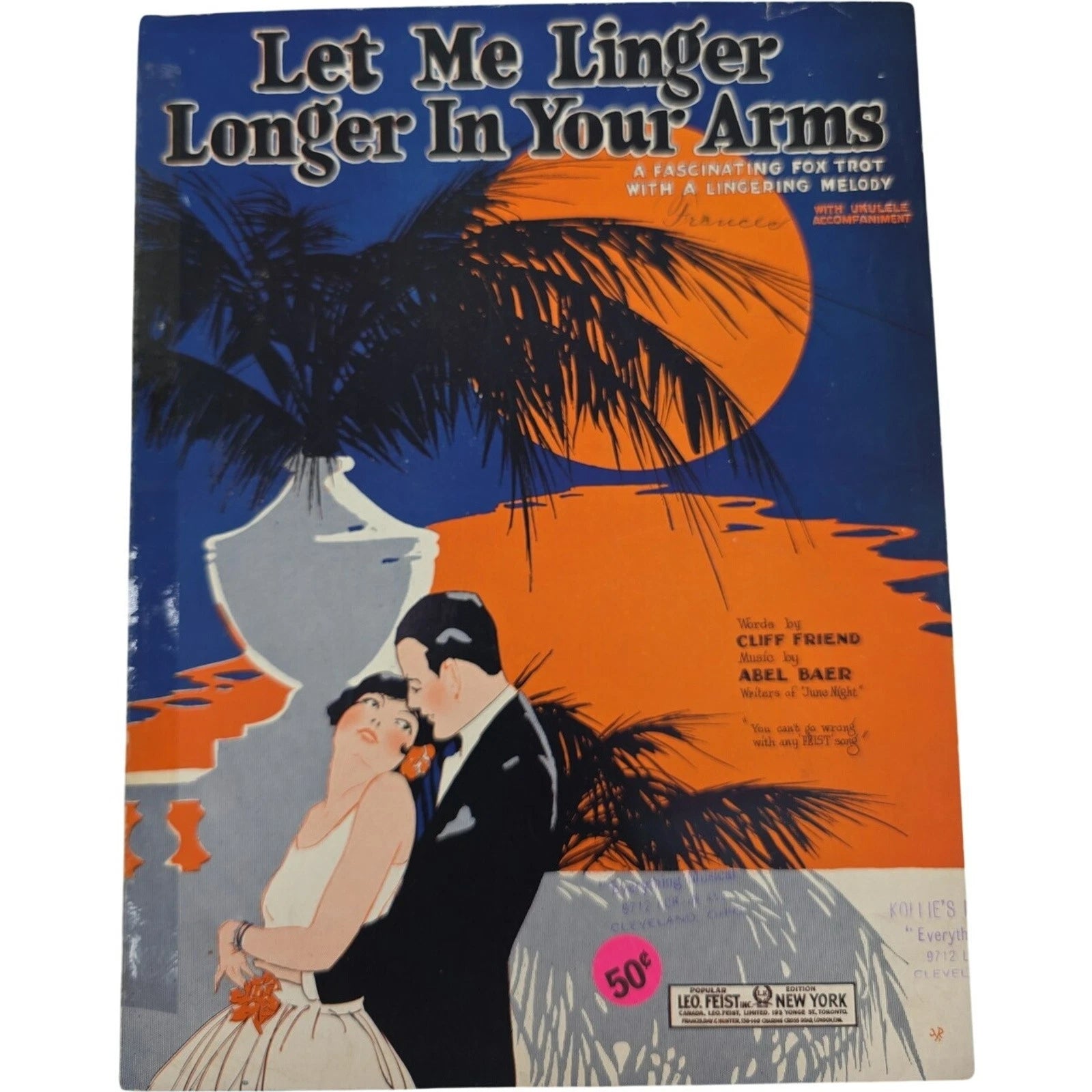 Vintage 1924 Sheet Music Let Me Linger Longer In Your Arms by Cliff Friend