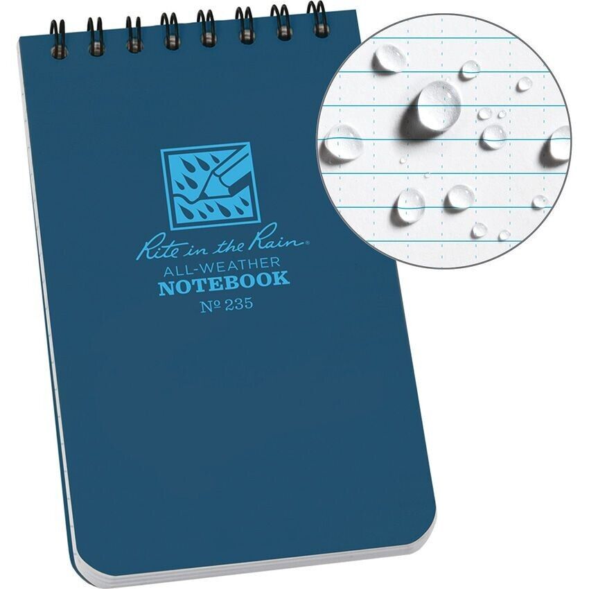 Rite in the Rain Notebook 235 Top Spiral Waterproof All Weather 3" x 5" Blue