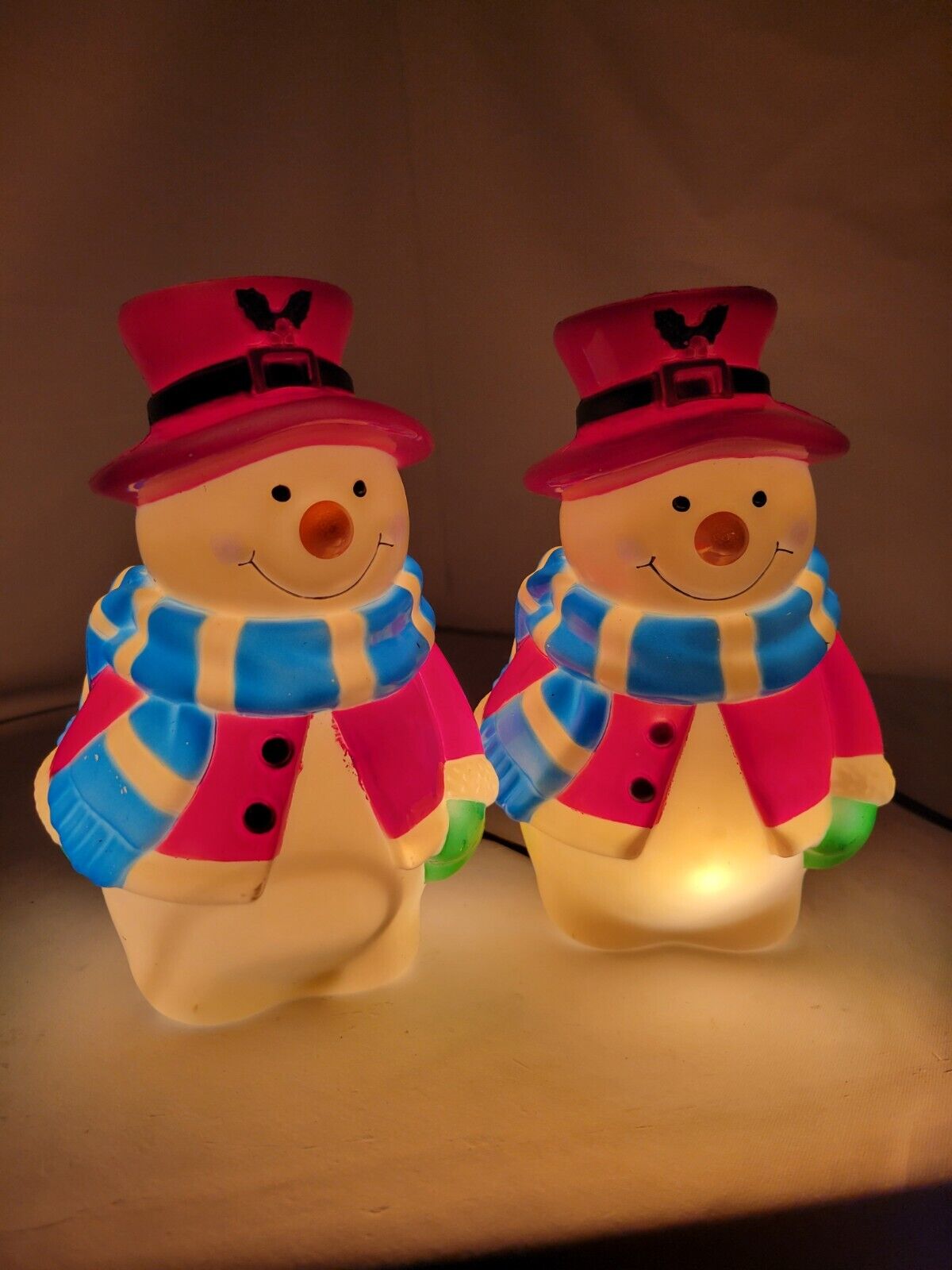 Blow Mold Snowmen 7" Set of 4 Christmas Holiday Decoration No Cord and Bulb