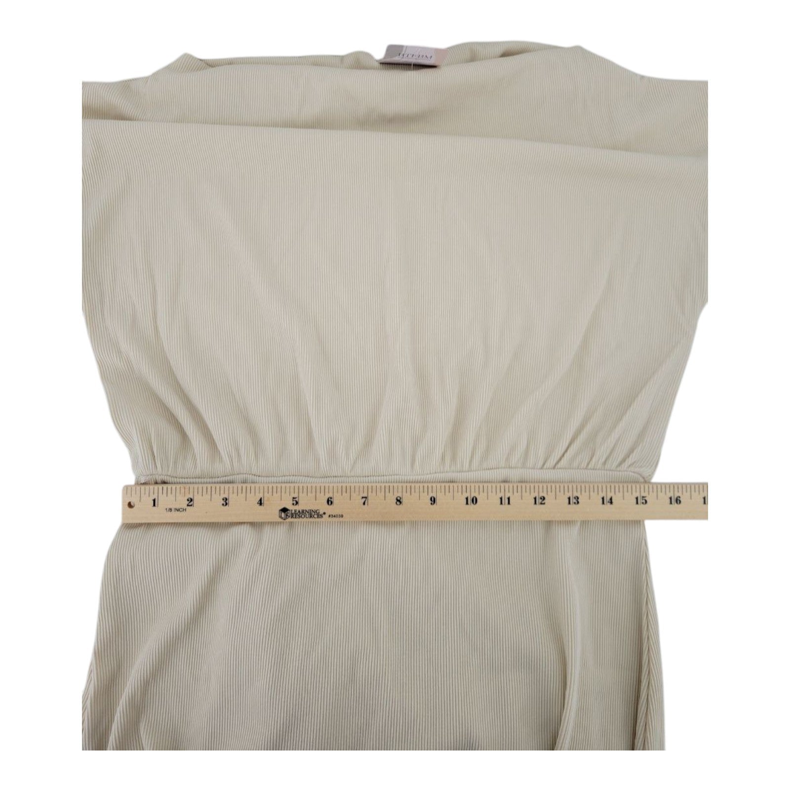 BTFBM Women's Beige Ribbed Knit Midi Dress Cap Sleeve Stretch Casual Size L