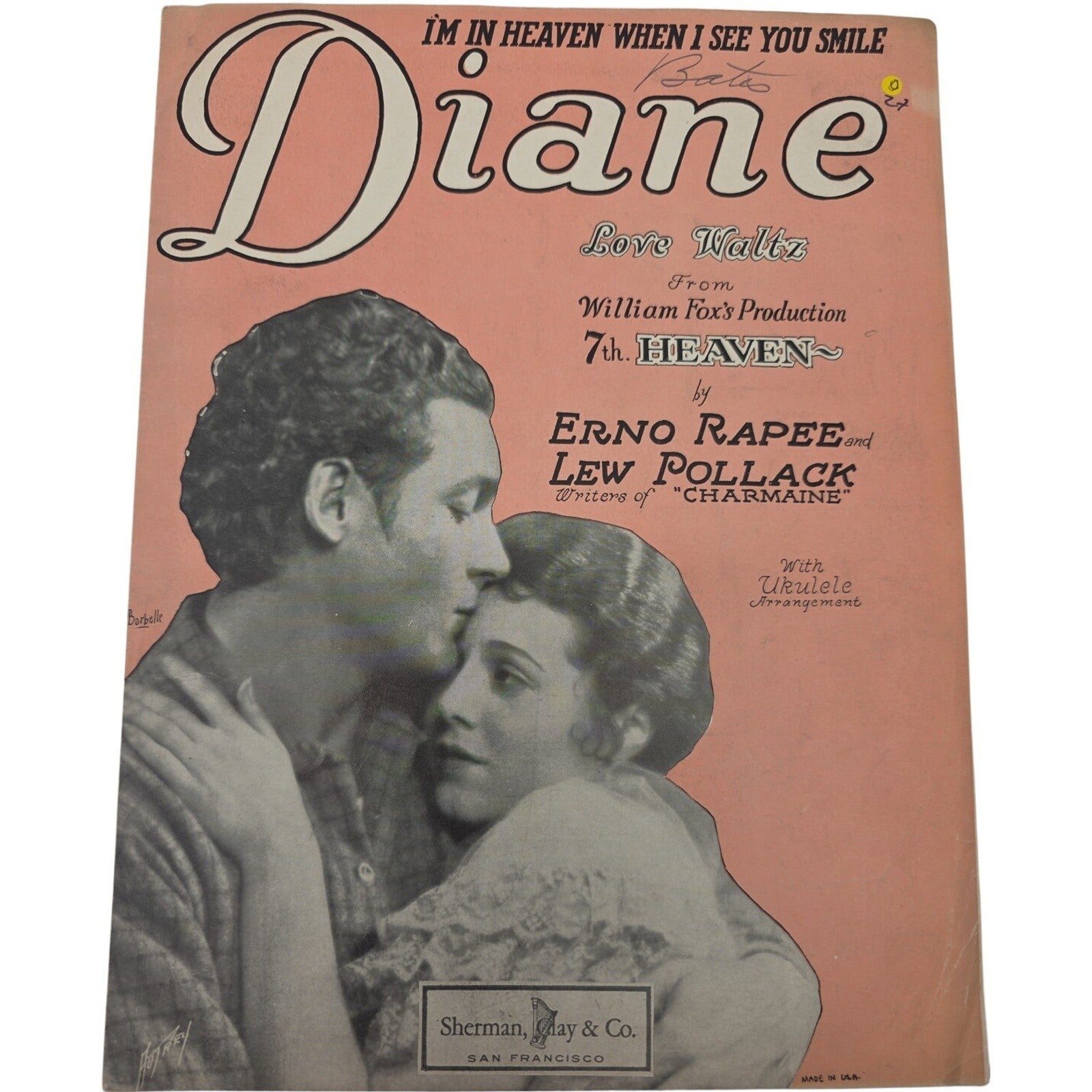 1927 I’m in Heaven When I See You Smile Love Waltz Diane Song Sheet Vintage