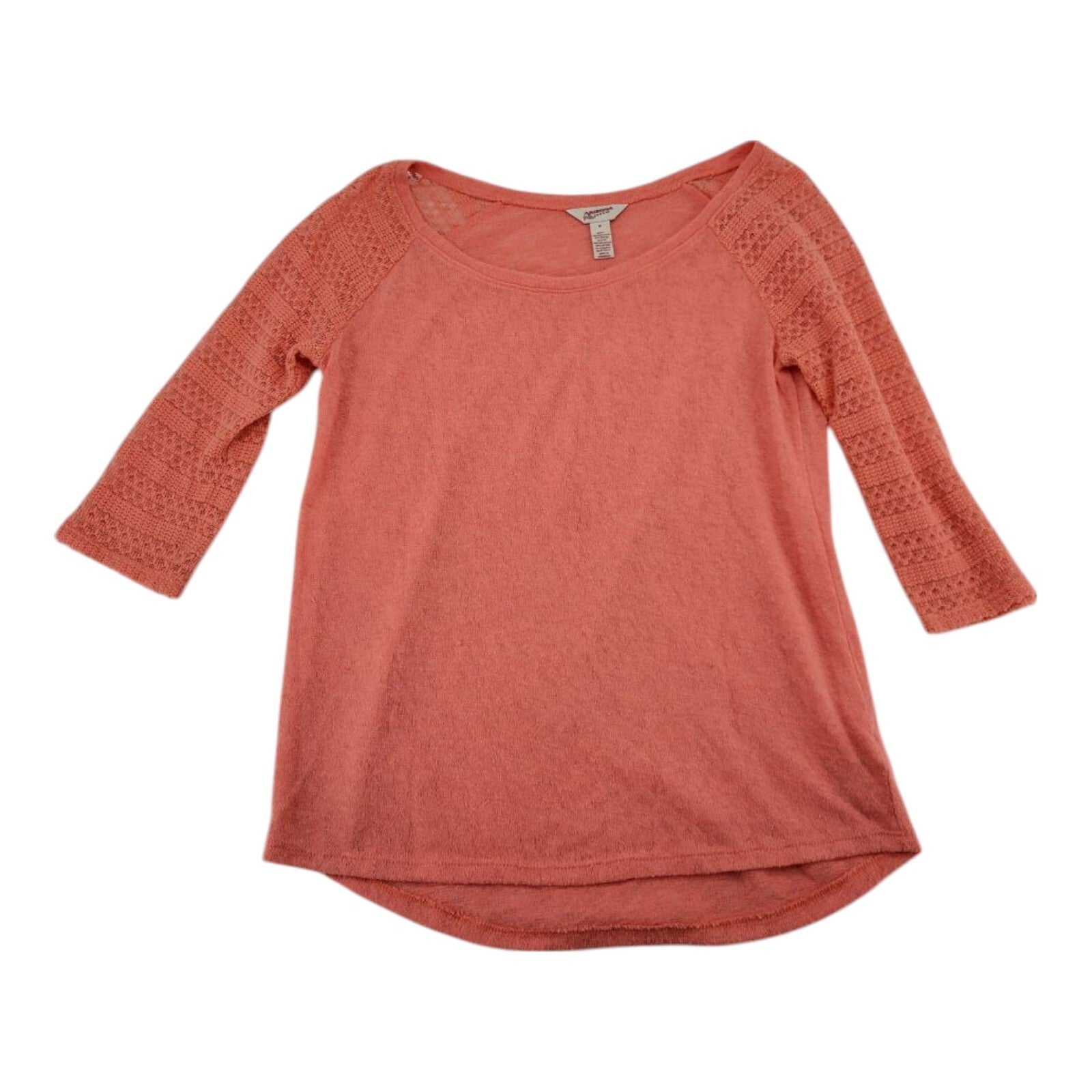 Arizona Jean Co. Sweater Top Coral Loose Knit 3/4 Sleeve Semi Sheer Size M