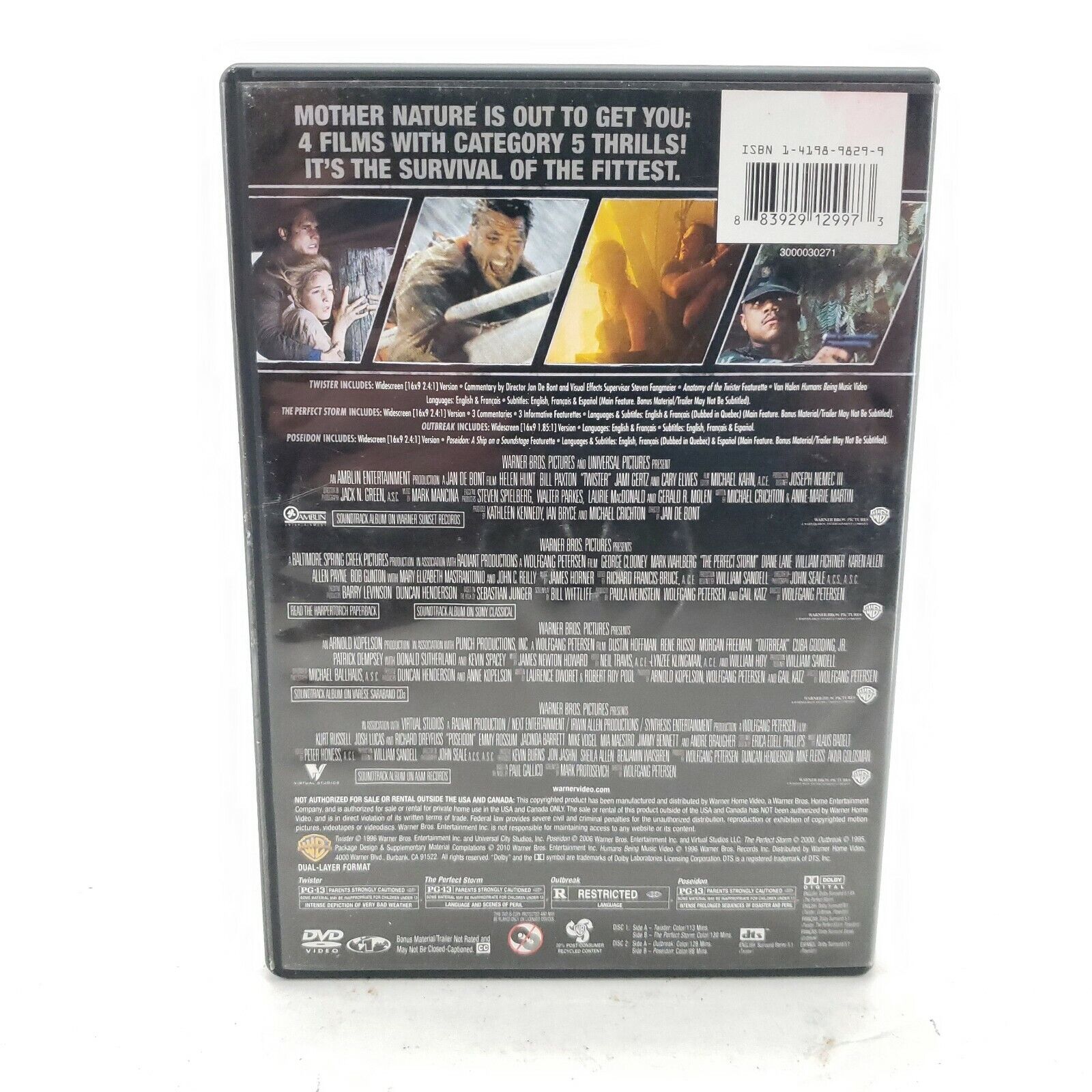 4 Film Favorite Survival Collection DVD Outbreak Poseidon Twister Perfect Storm