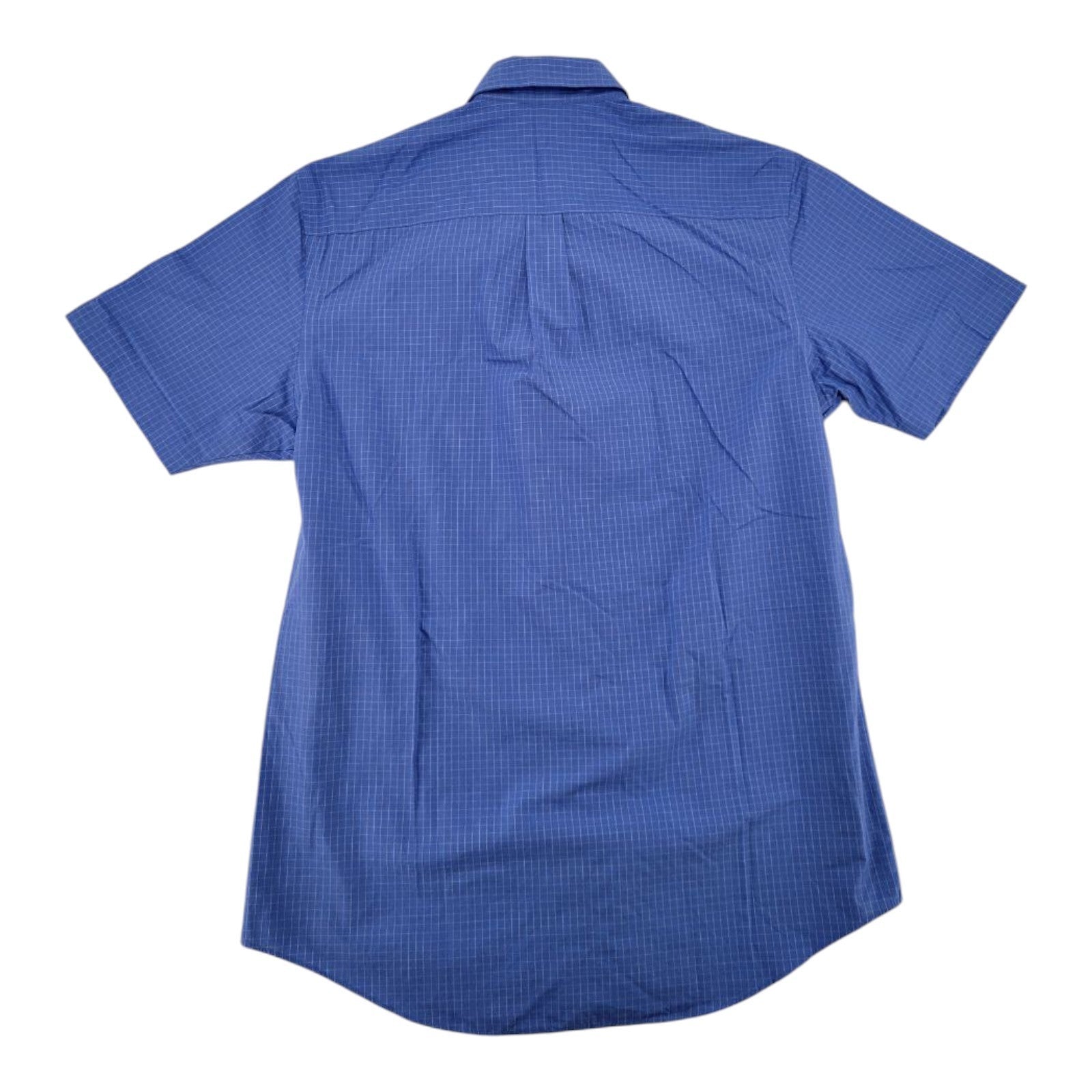 Van Heusen Traveler Shirt M 15-15.5 Blue Check Short Sleeve Button Front