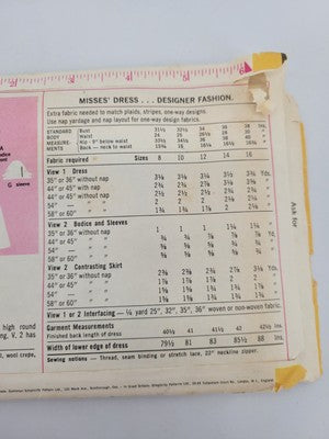 Vtg 70's Simplicity 9912 Designer Fashion Flared DRESS sewing pattern 10 Miss