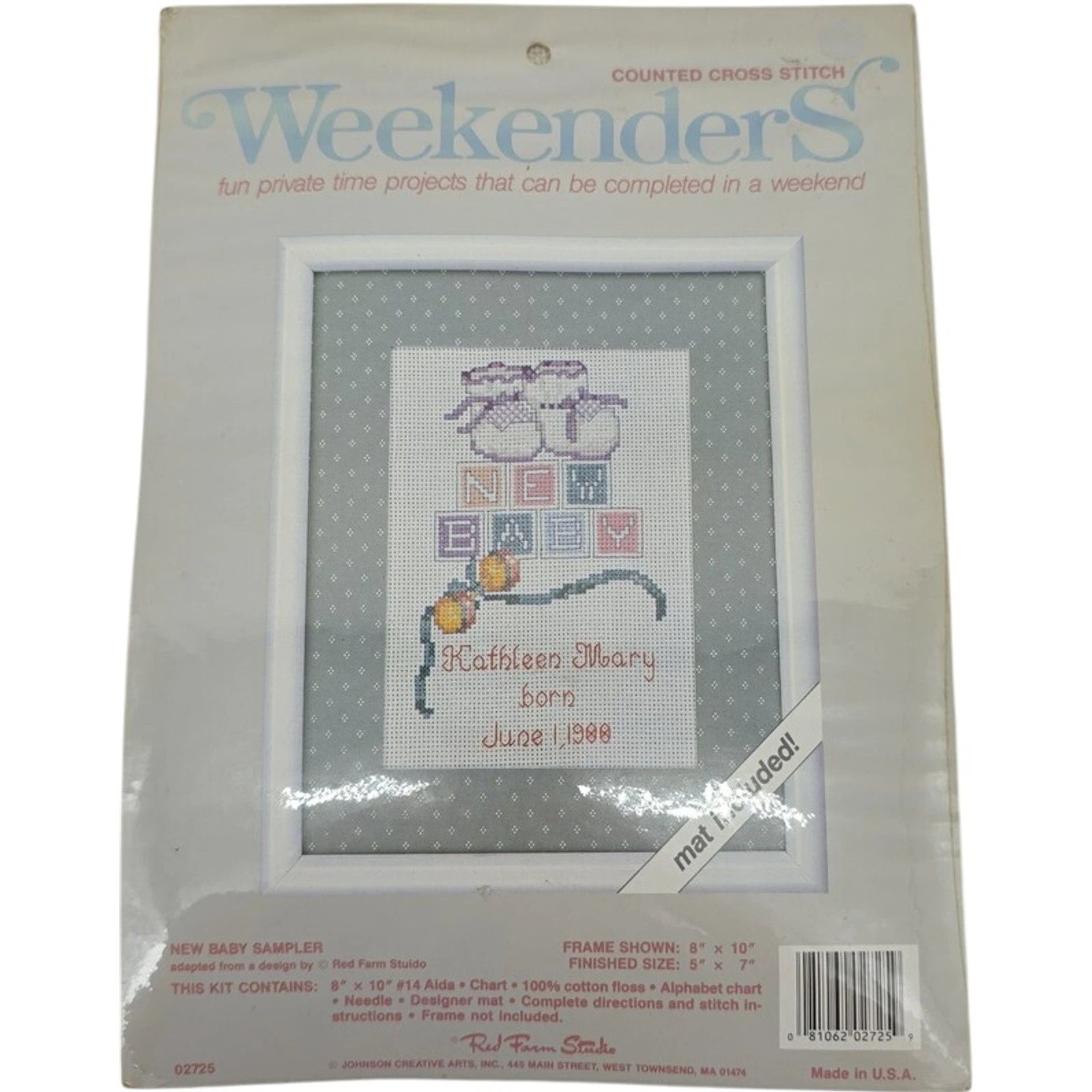 Weekenders Counted Cross Stitch Kit New Baby Sampler Red Farm Studio Vintage