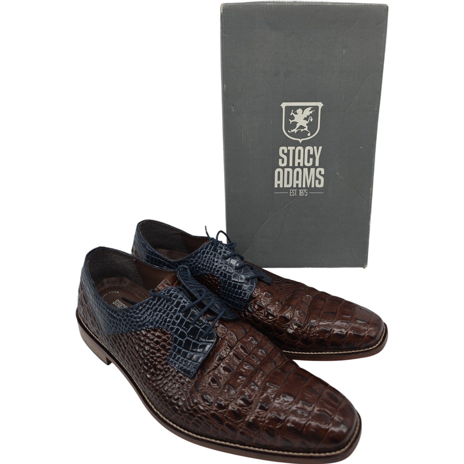 Stacy Adams Garelli Cognac Multi Embossed Leather Oxford Dress Shoes Men’s 14W