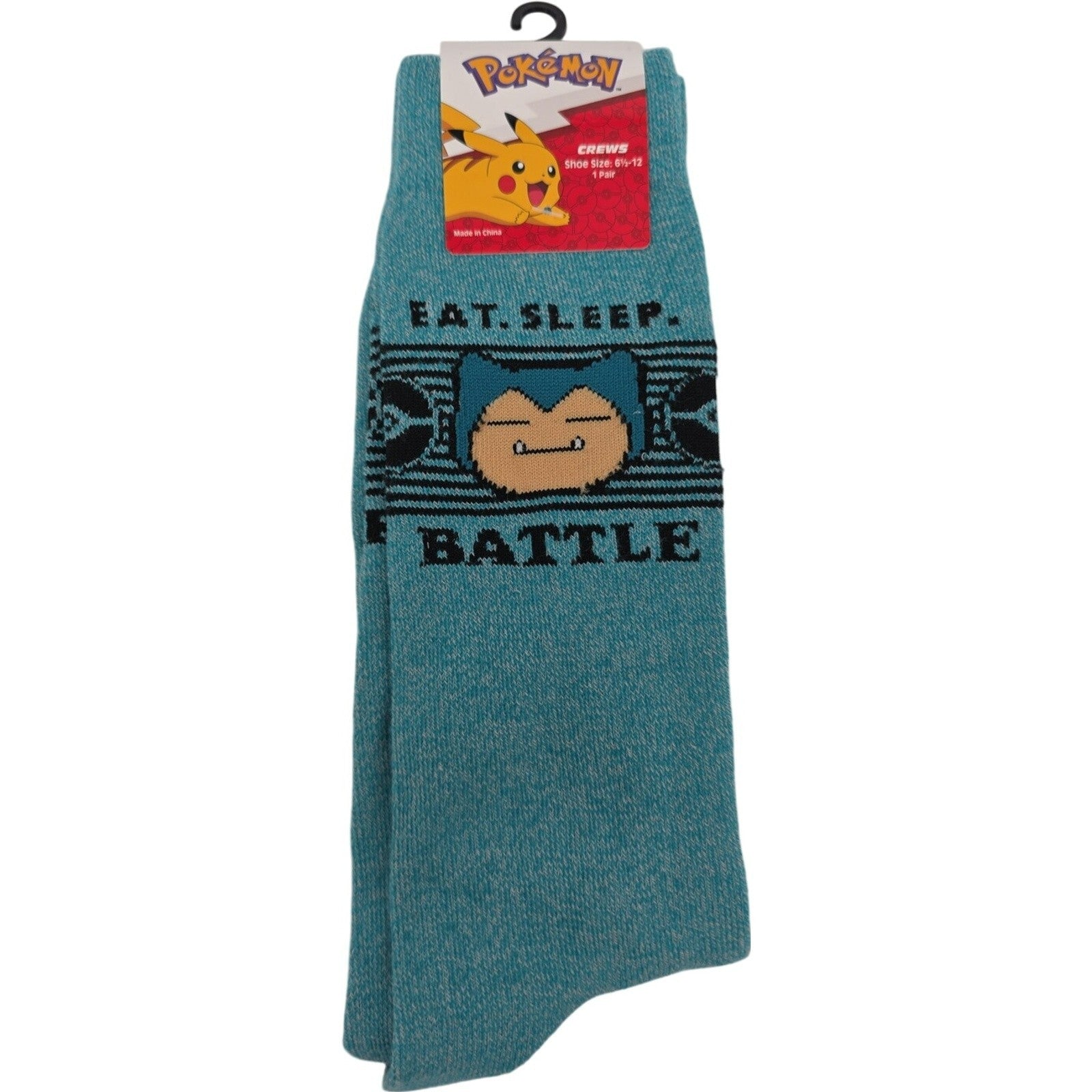 Pokémon Snorlax Crew Socks Eat Sleep Battle Blue Size 6-12