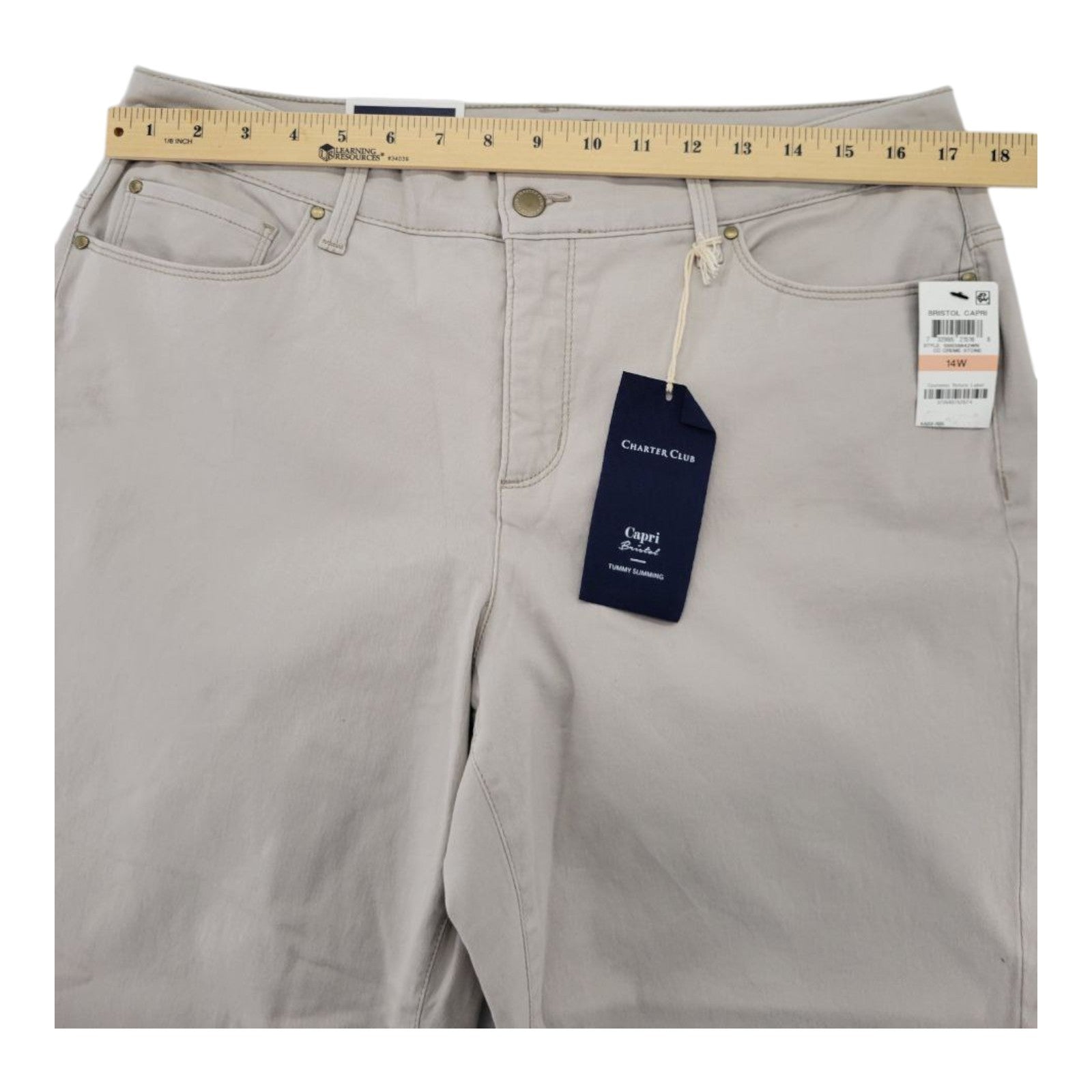 Charter Club Plus Capri Pants 14W Creme Stone Tummy Slimming Stretch