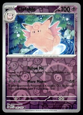 Pokemon 2023 Scarlet & Violet 151 Clefable Reverse Holo Uncommon #36 Near Mint