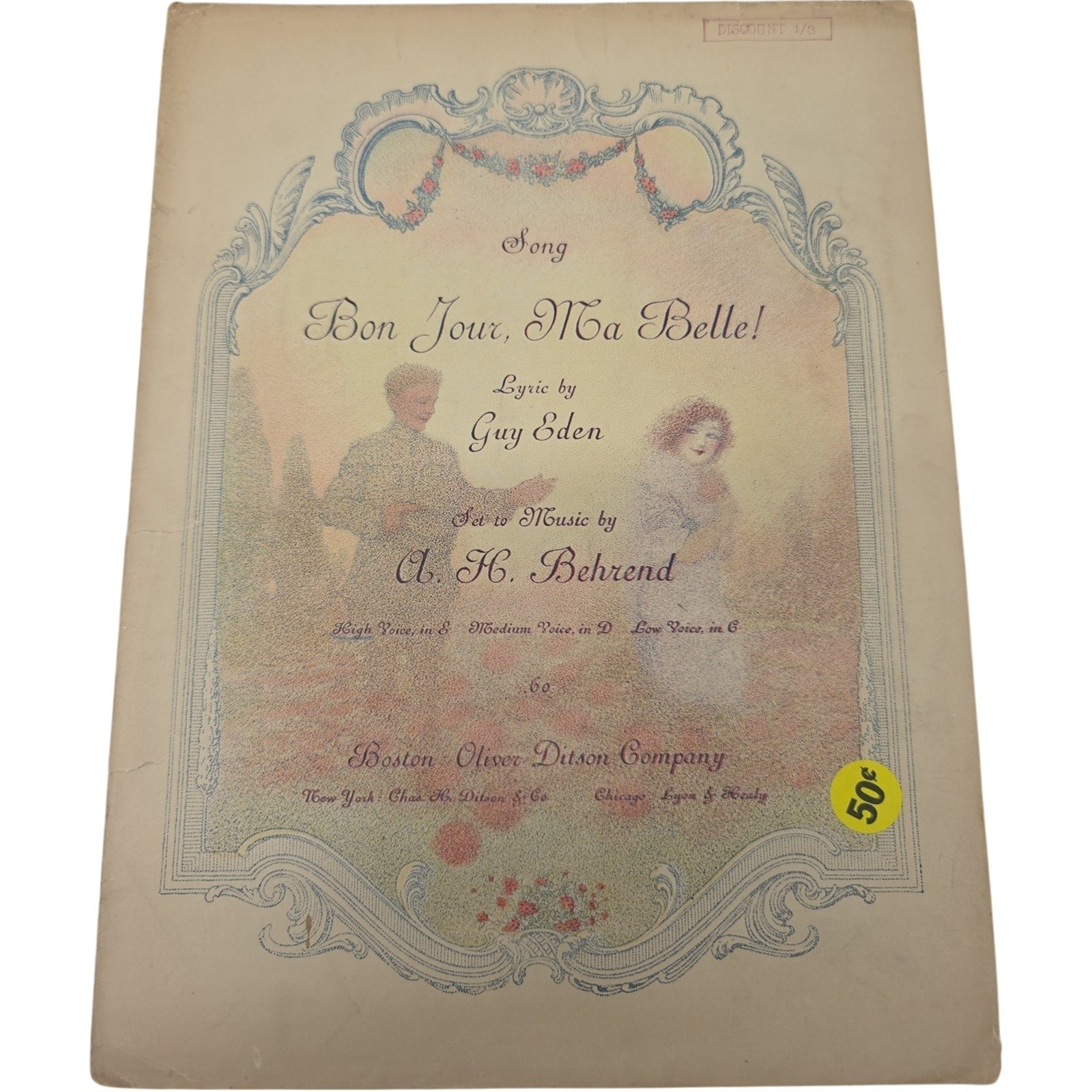 Bon Jour Ma Belle 1916 Sheet Music by Guy Eden and O H Behrend Oliver Ditson Co