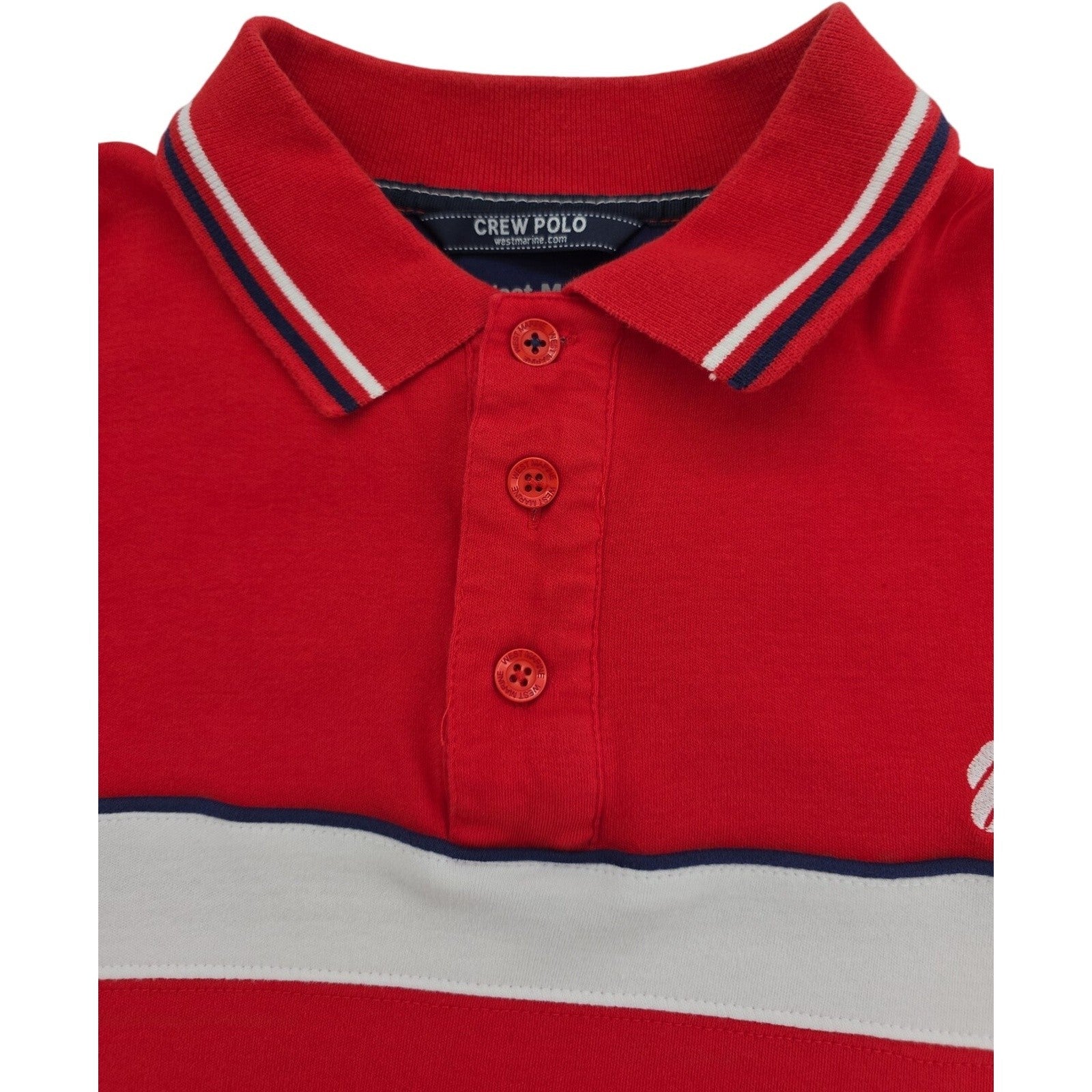 West Marine Crew Polo Red Gray White Striped Collared Golf Polo Shirt Size L