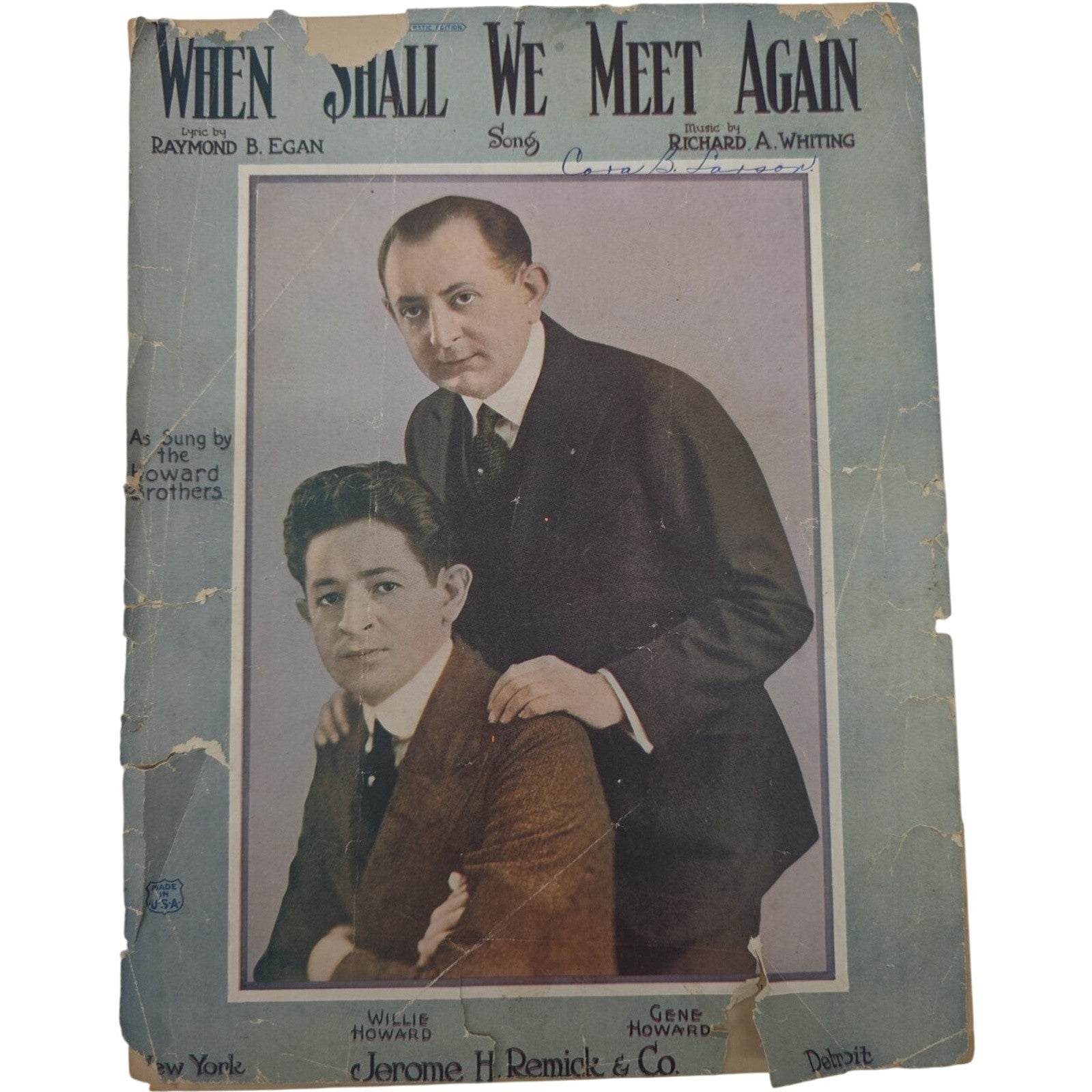 1921 Vintage When Shall We Meet Again Sheet Music by Egan & Whiting