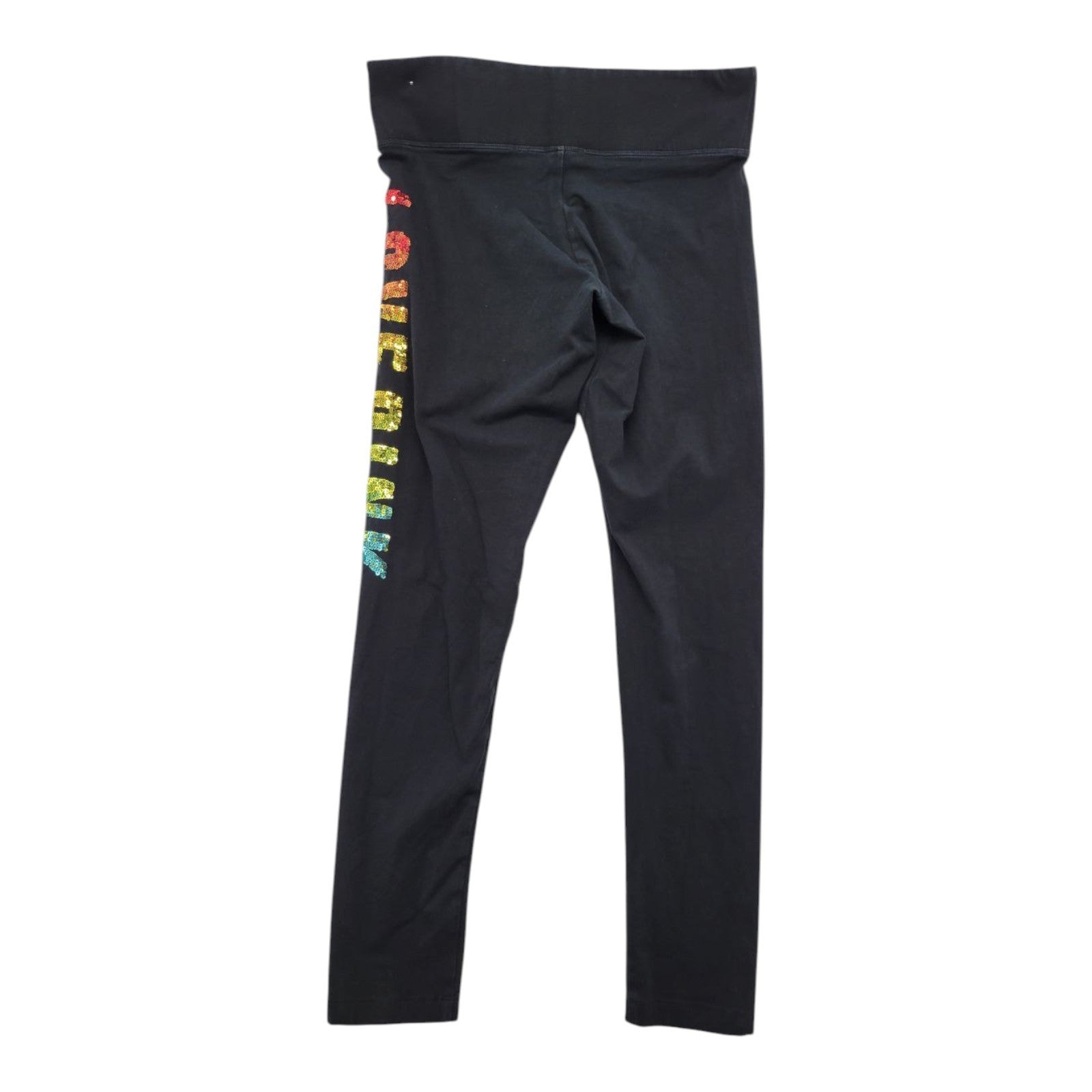 Victorias Secret PINK Bling Ombre Rainbow Sequin LOVE PINK Logo Black Leggings L