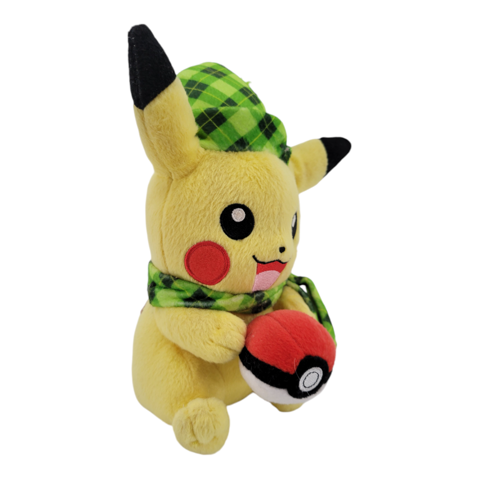 Tomy Pikachu Pokémon Christmas Plush 10" Stuffed Toy Plaid Hat Scarf Pokeball